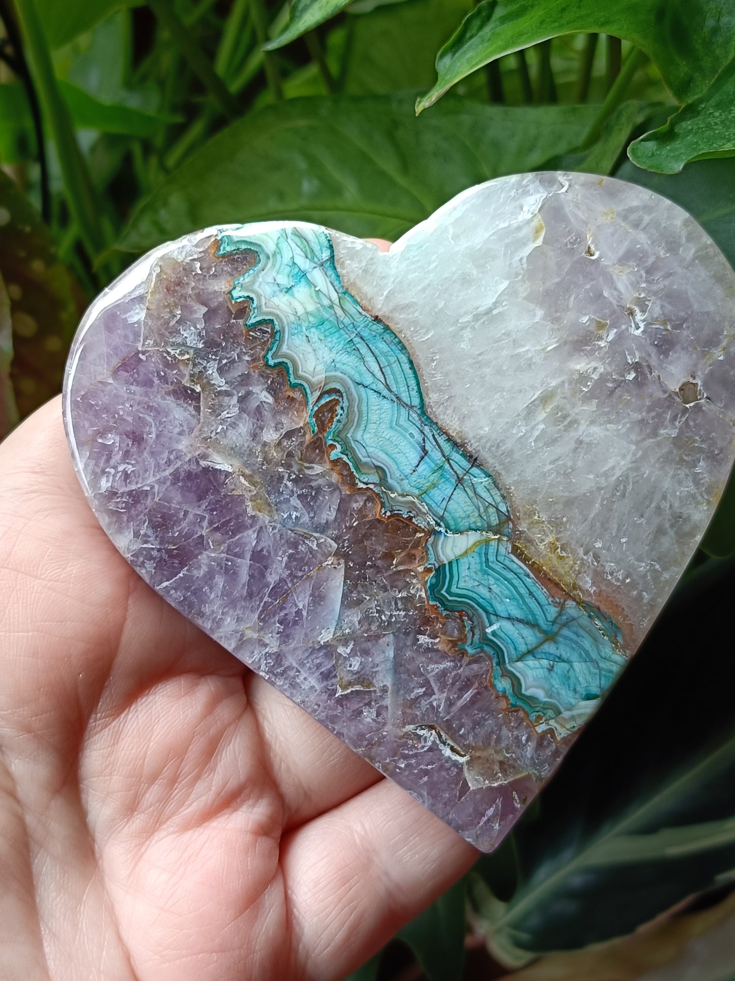 Amethyst & Mexican Lace Agate Heart - 223g