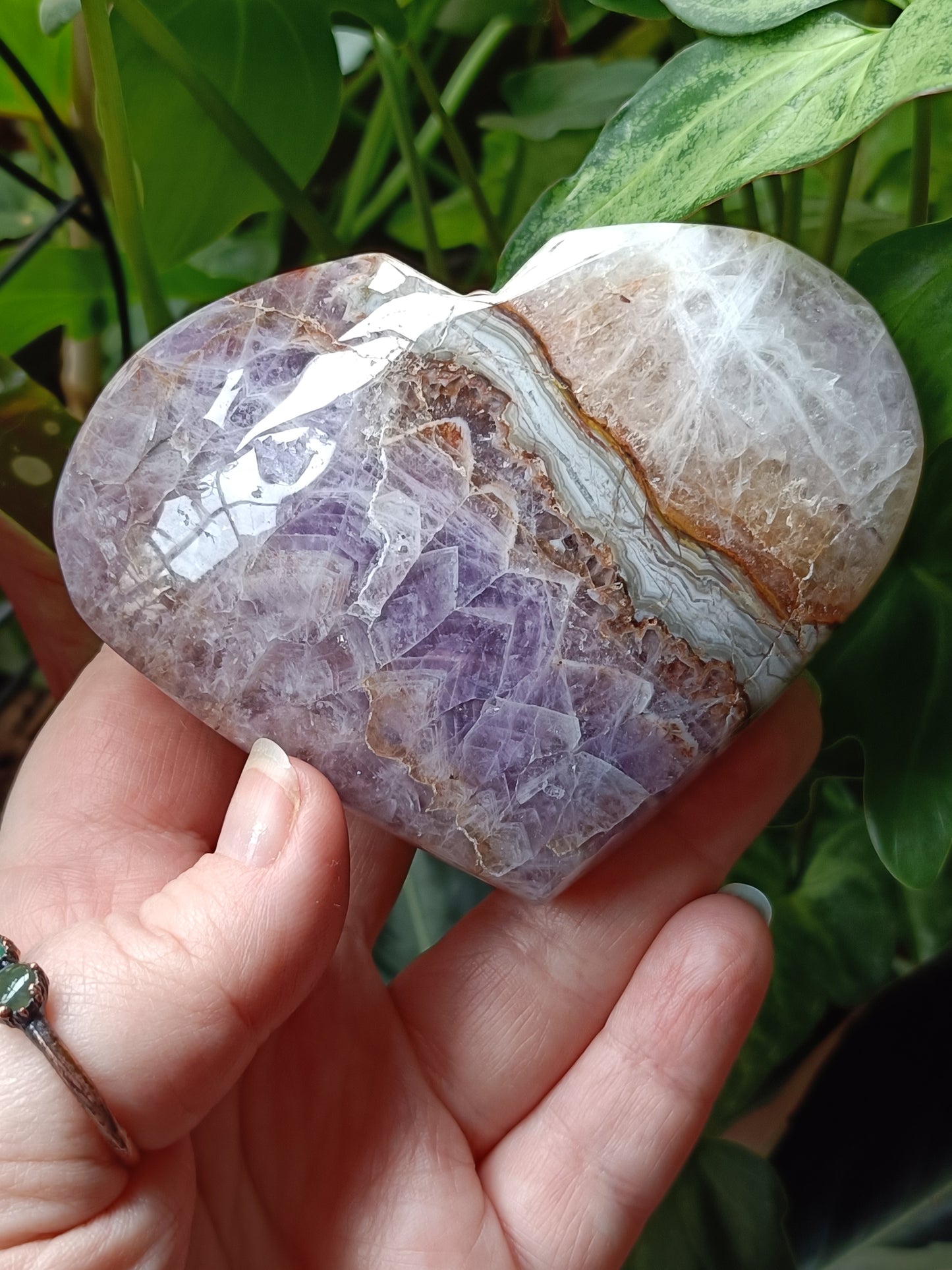 Amethyst & Mexican Lace Agate Heart - 433g