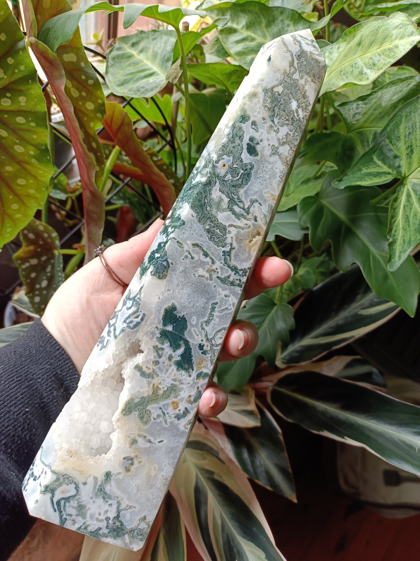 Moss Agate + Druzy Quartz Tower - 1416g