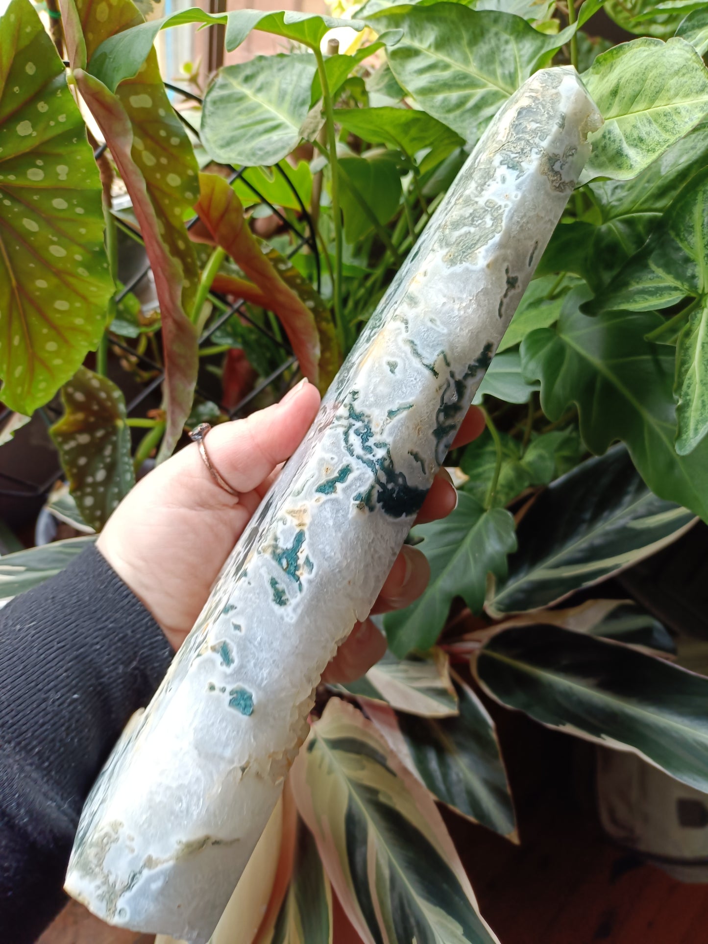 Moss Agate + Druzy Quartz Tower - 1416g