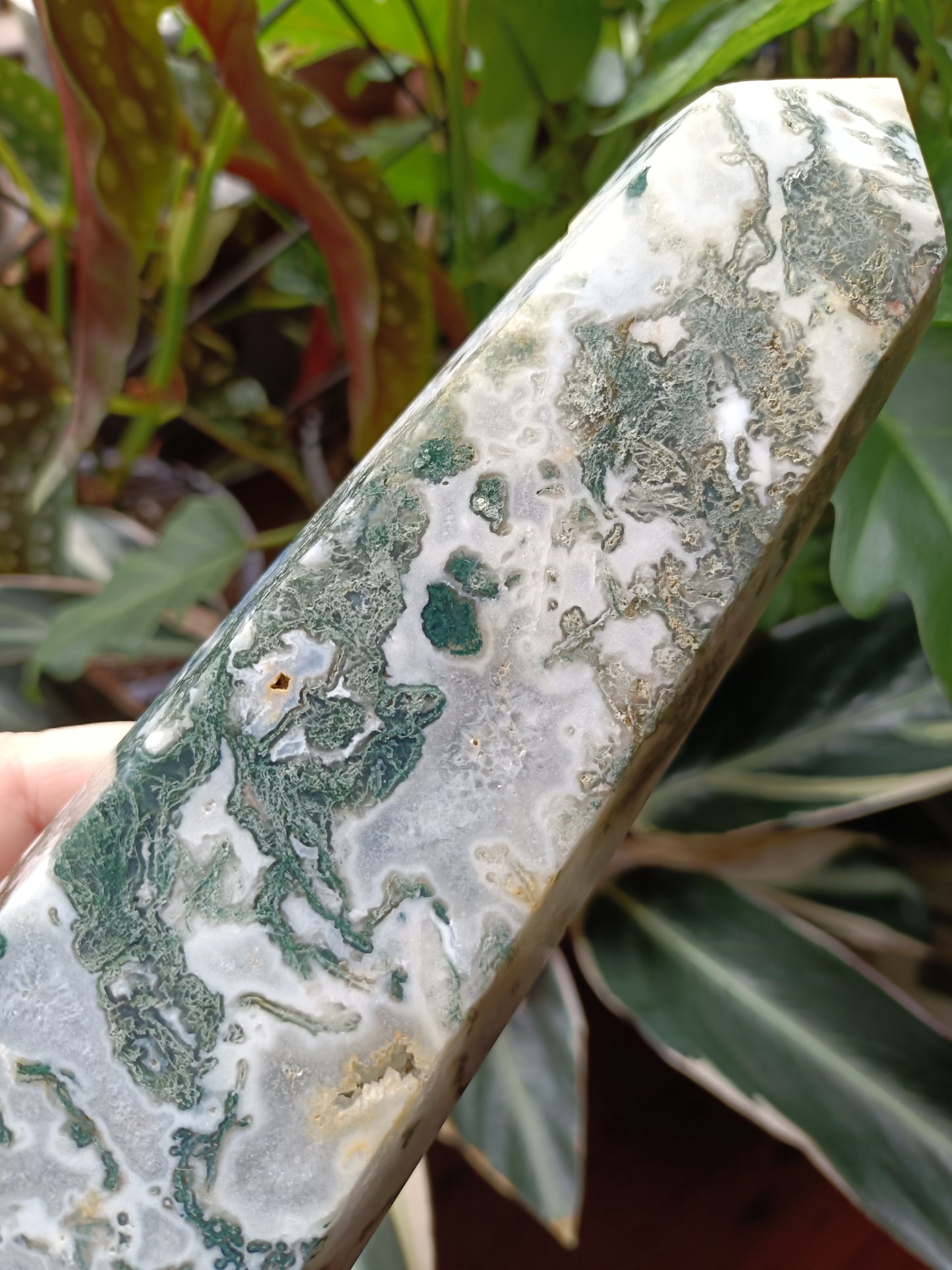 Moss Agate + Druzy Quartz Tower - 1416g