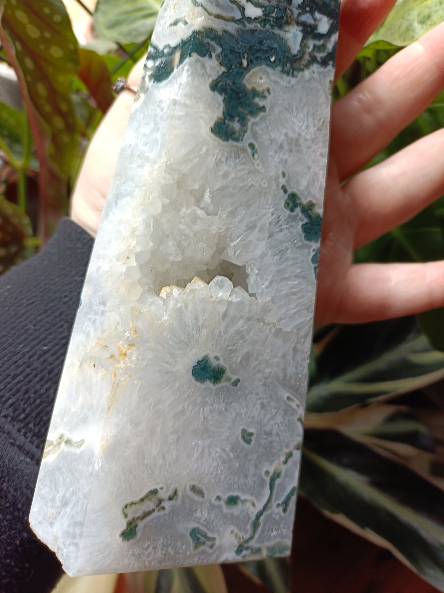 Moss Agate + Druzy Quartz Tower - 1416g