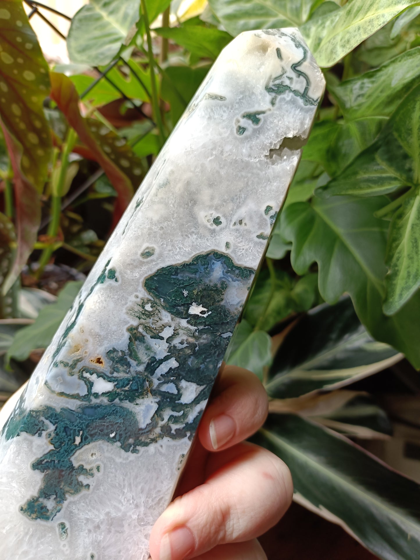 Moss Agate + Druzy Quartz Tower - 1416g