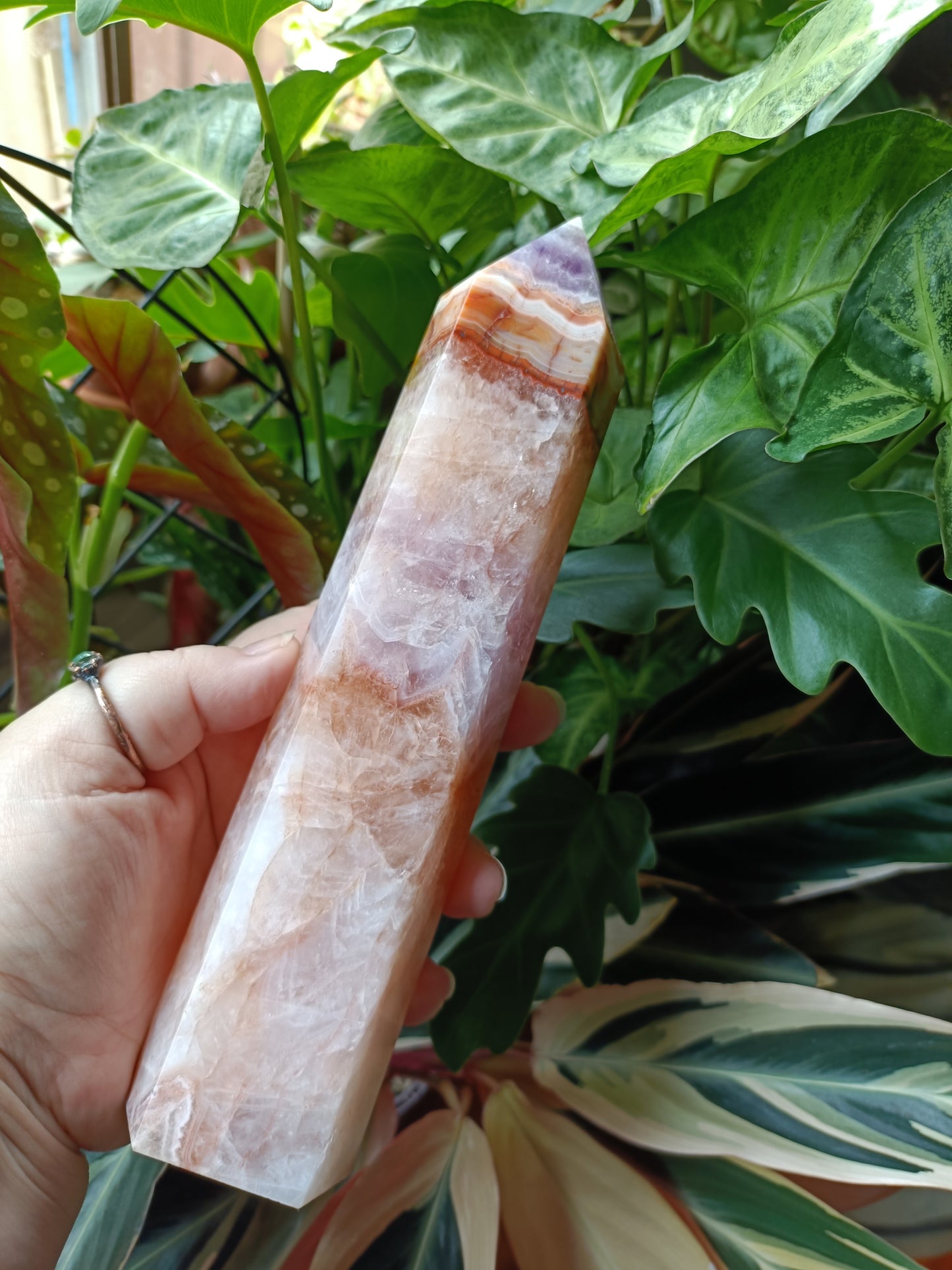 Amethyst & Mexican Lace Agate Tower - 903g