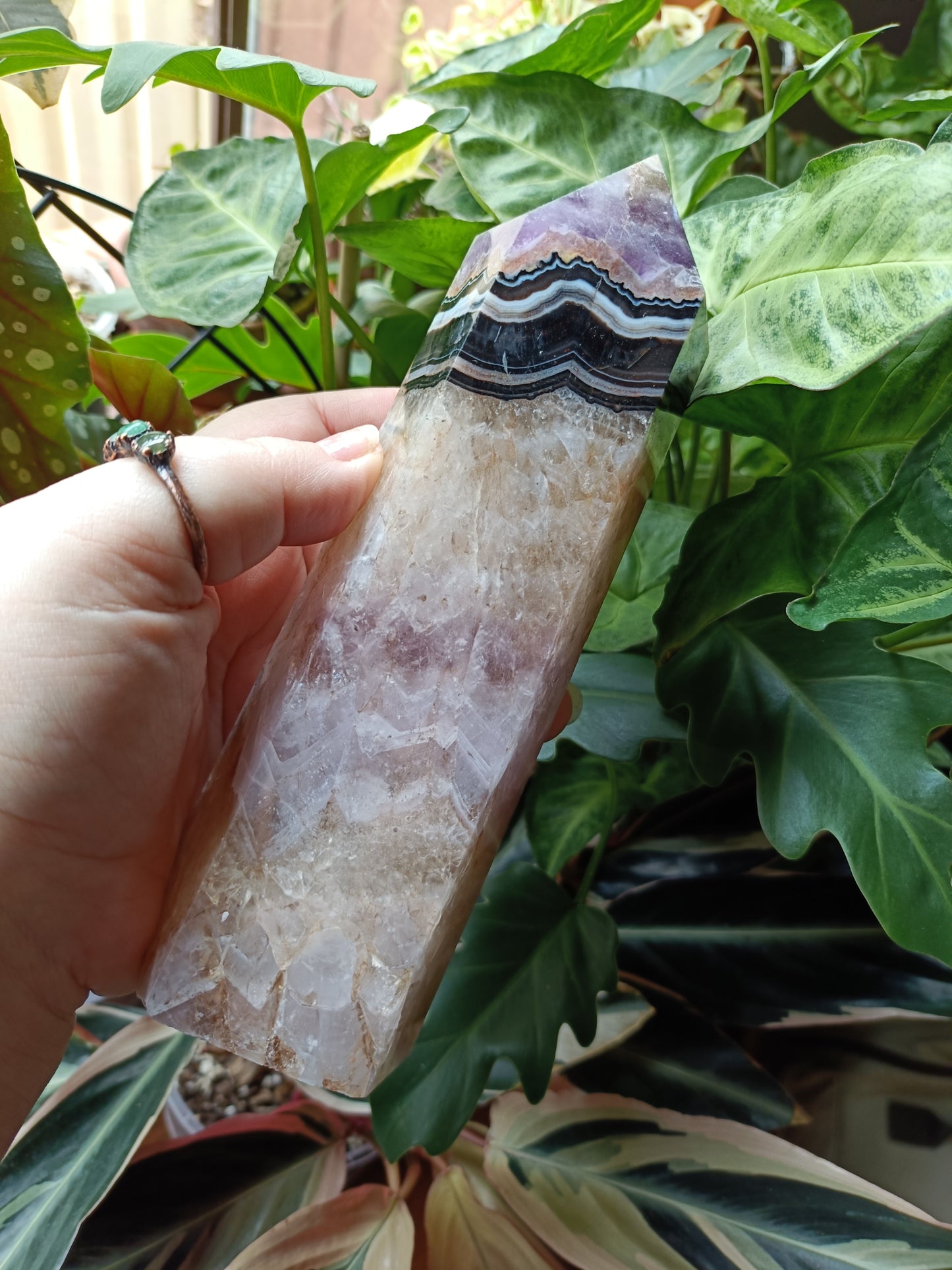 Amethyst & Mexican Lace Agate Tower - 945g