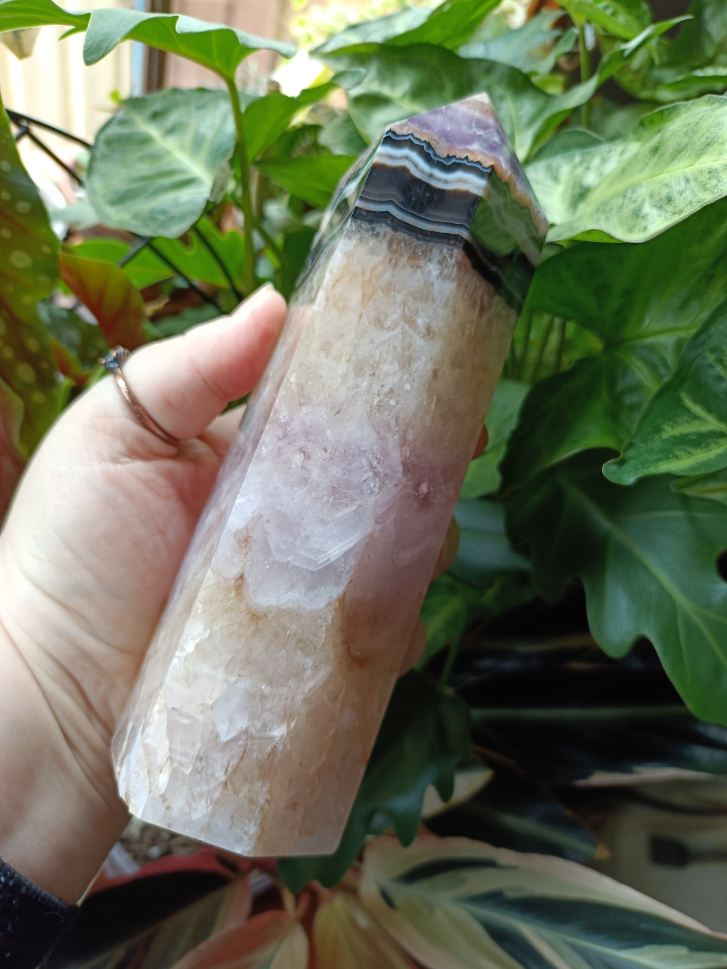Amethyst & Mexican Lace Agate Tower - 945g