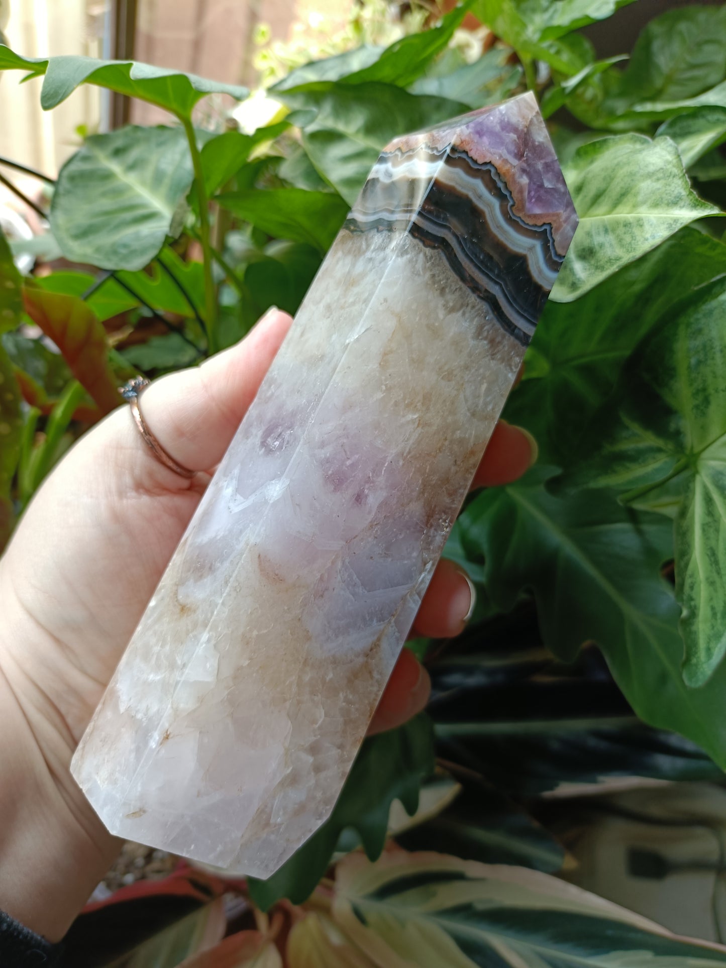 Amethyst & Mexican Lace Agate Tower - 945g