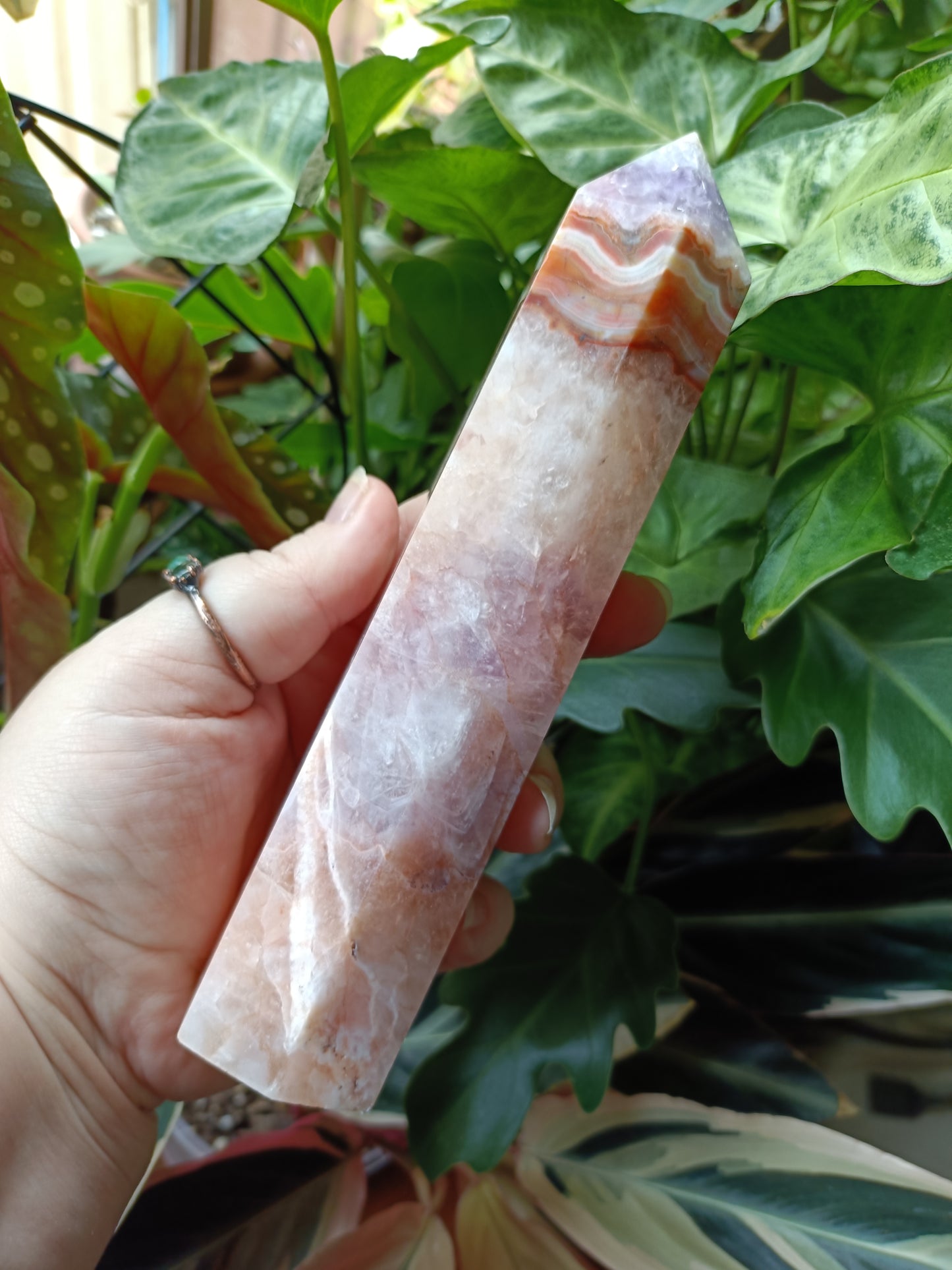 Amethyst & Mexican Lace Agate Tower - 579g