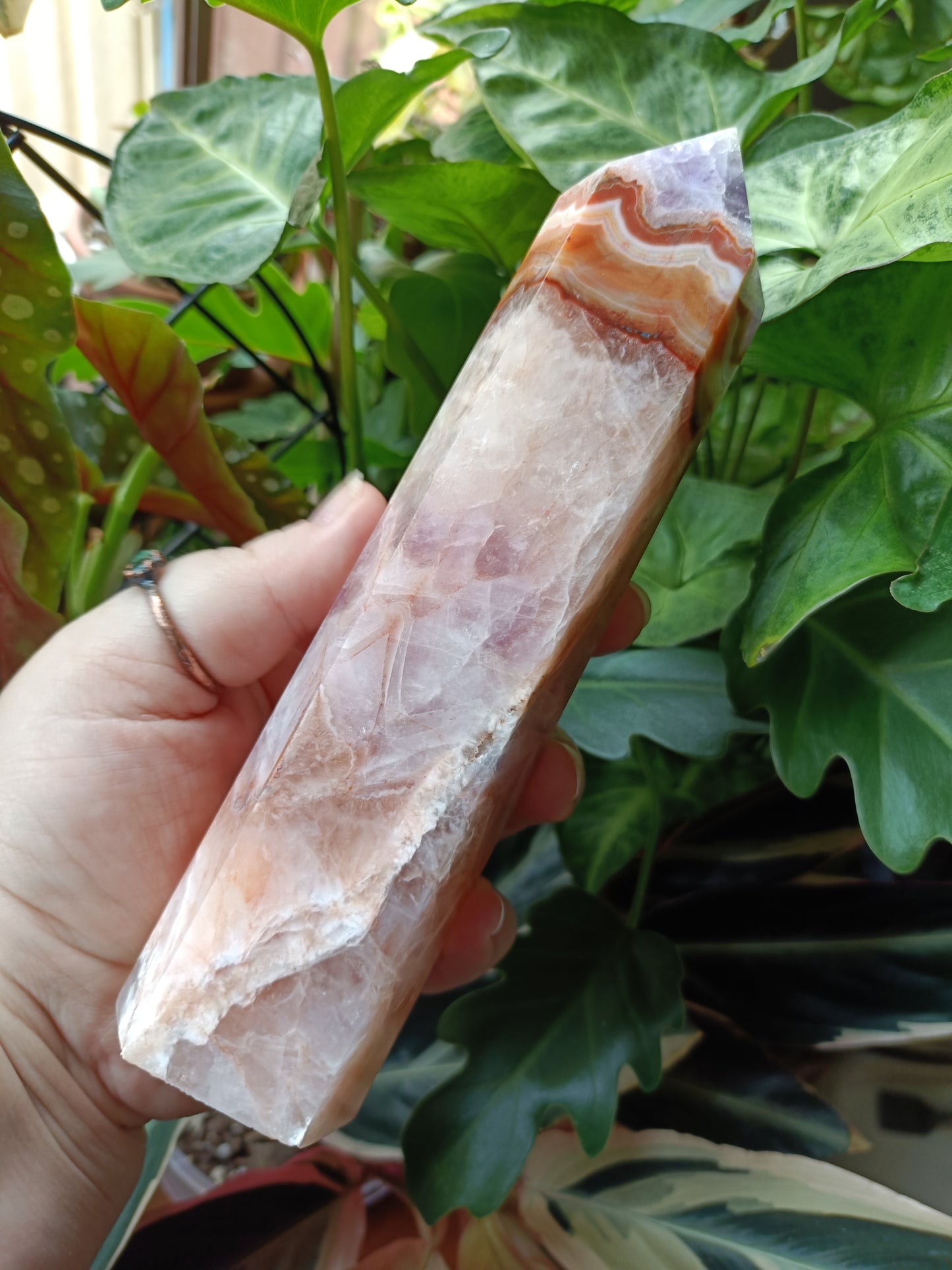Amethyst & Mexican Lace Agate Tower - 579g