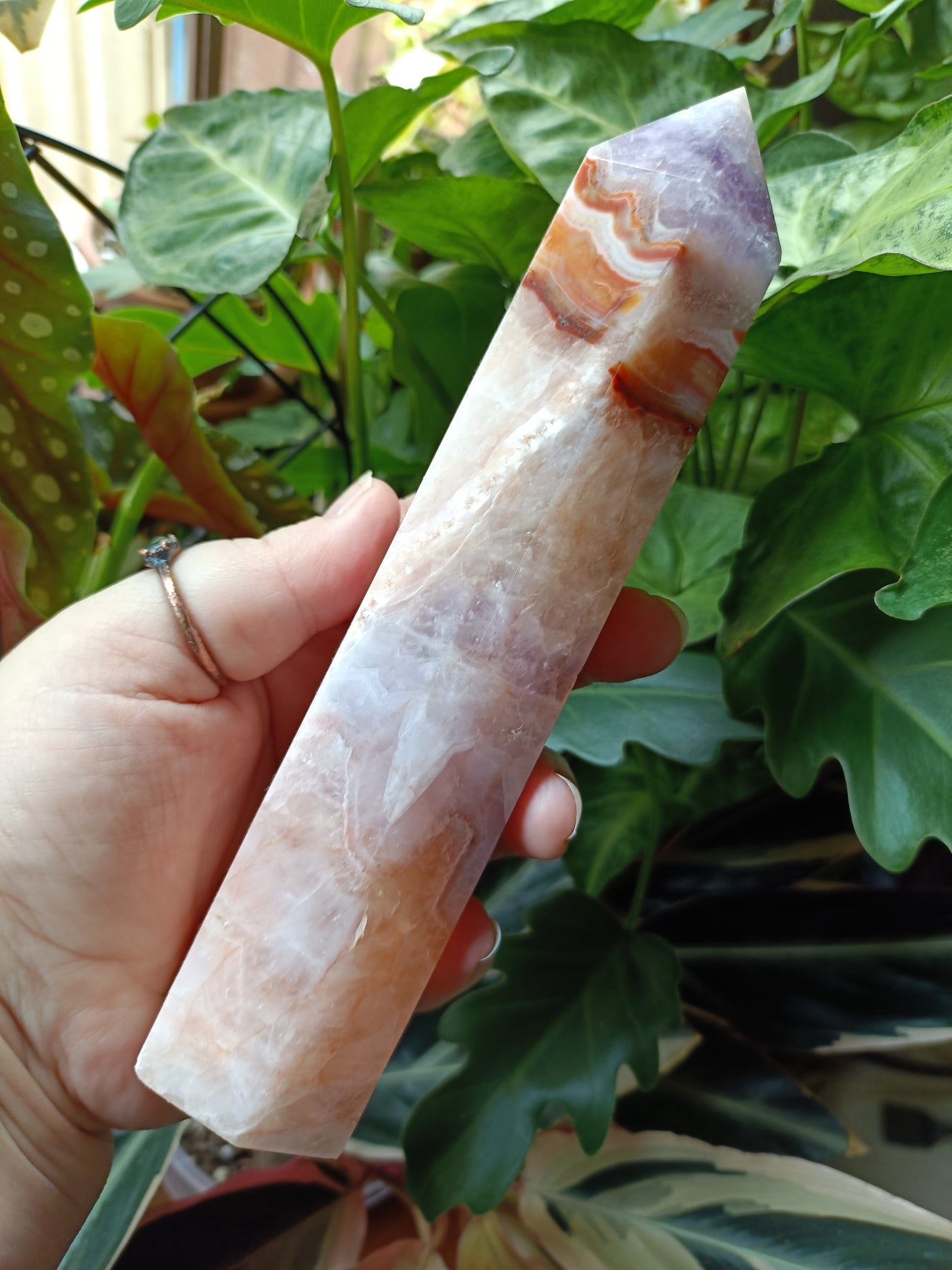 Amethyst & Mexican Lace Agate Tower - 579g