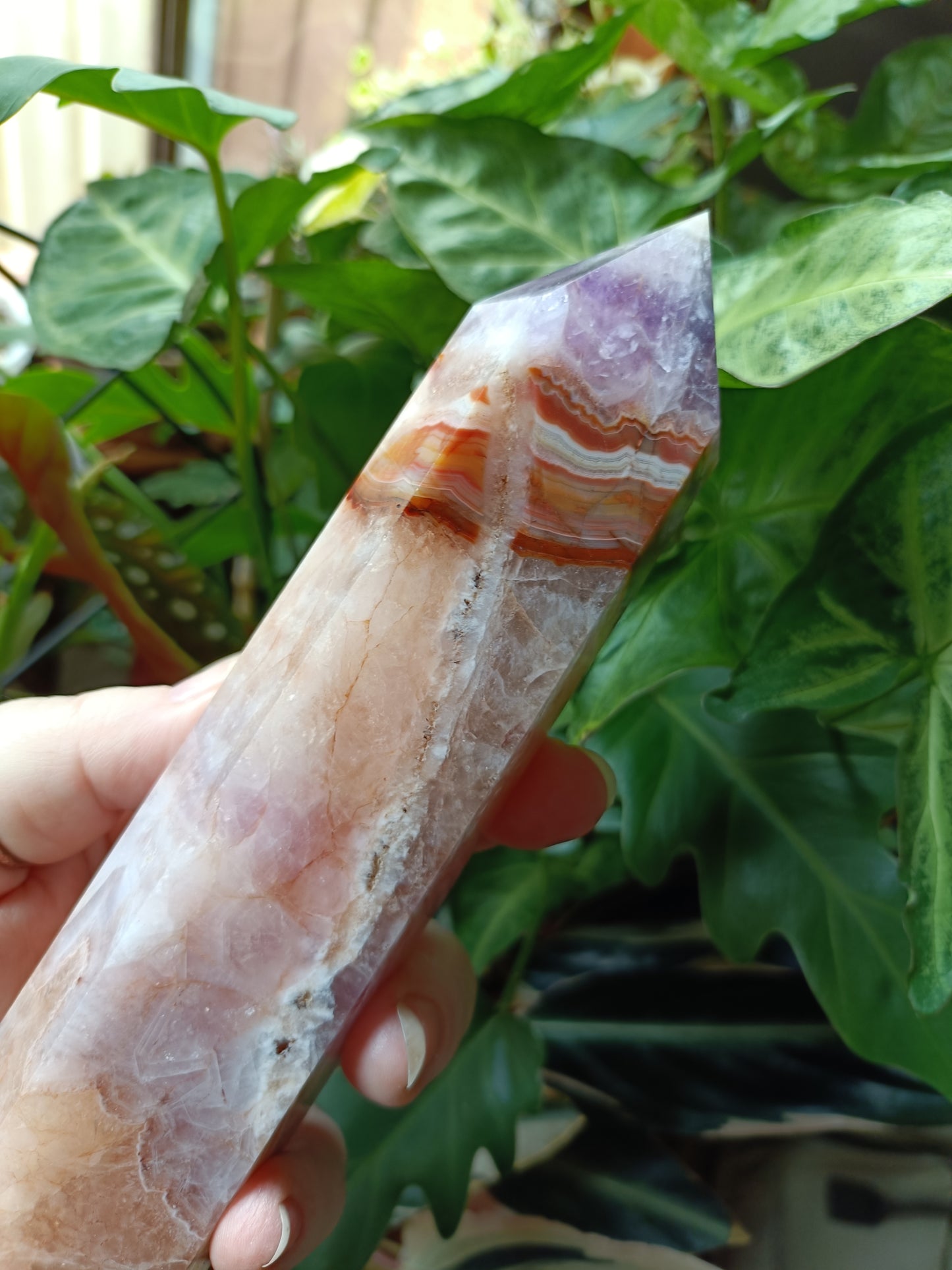 Amethyst & Mexican Lace Agate Tower - 579g