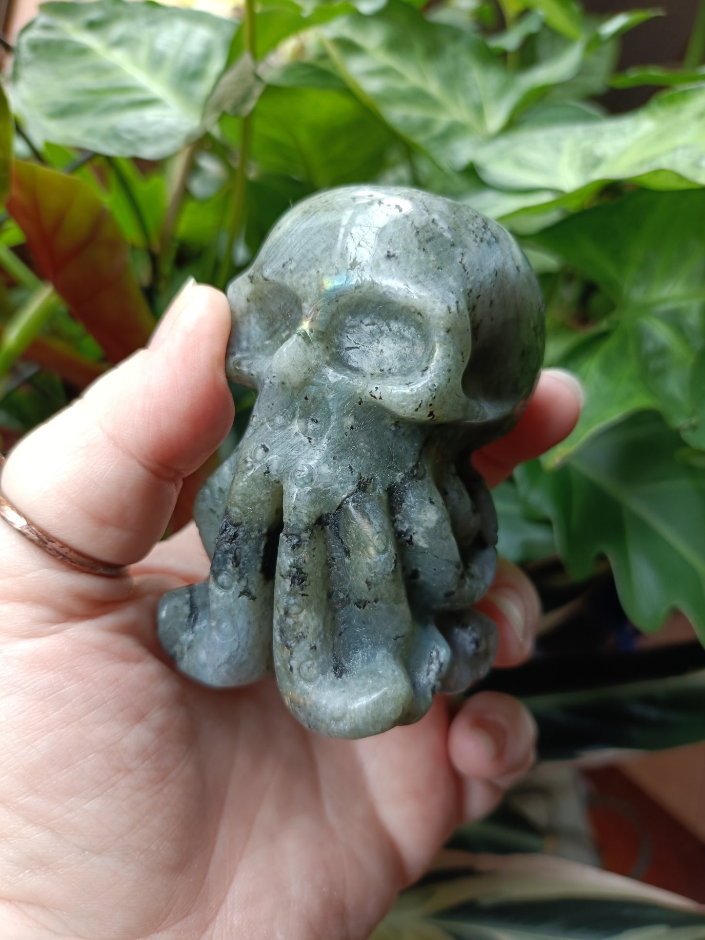 Labradorite Octopus Skull Carving - 307g
