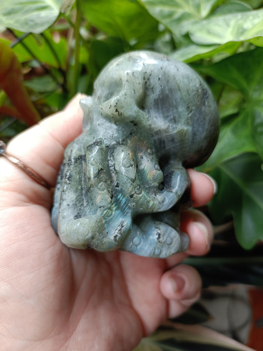 Labradorite Octopus Skull Carving - 307g