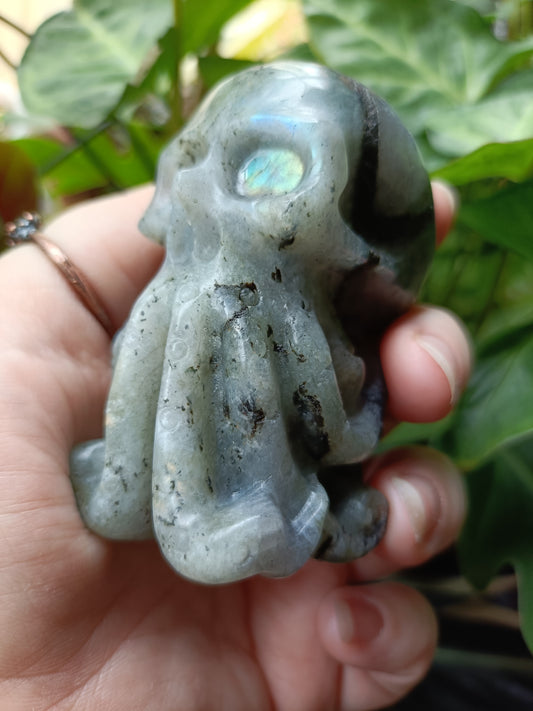 Labradorite Octopus Skull Carving - 247g