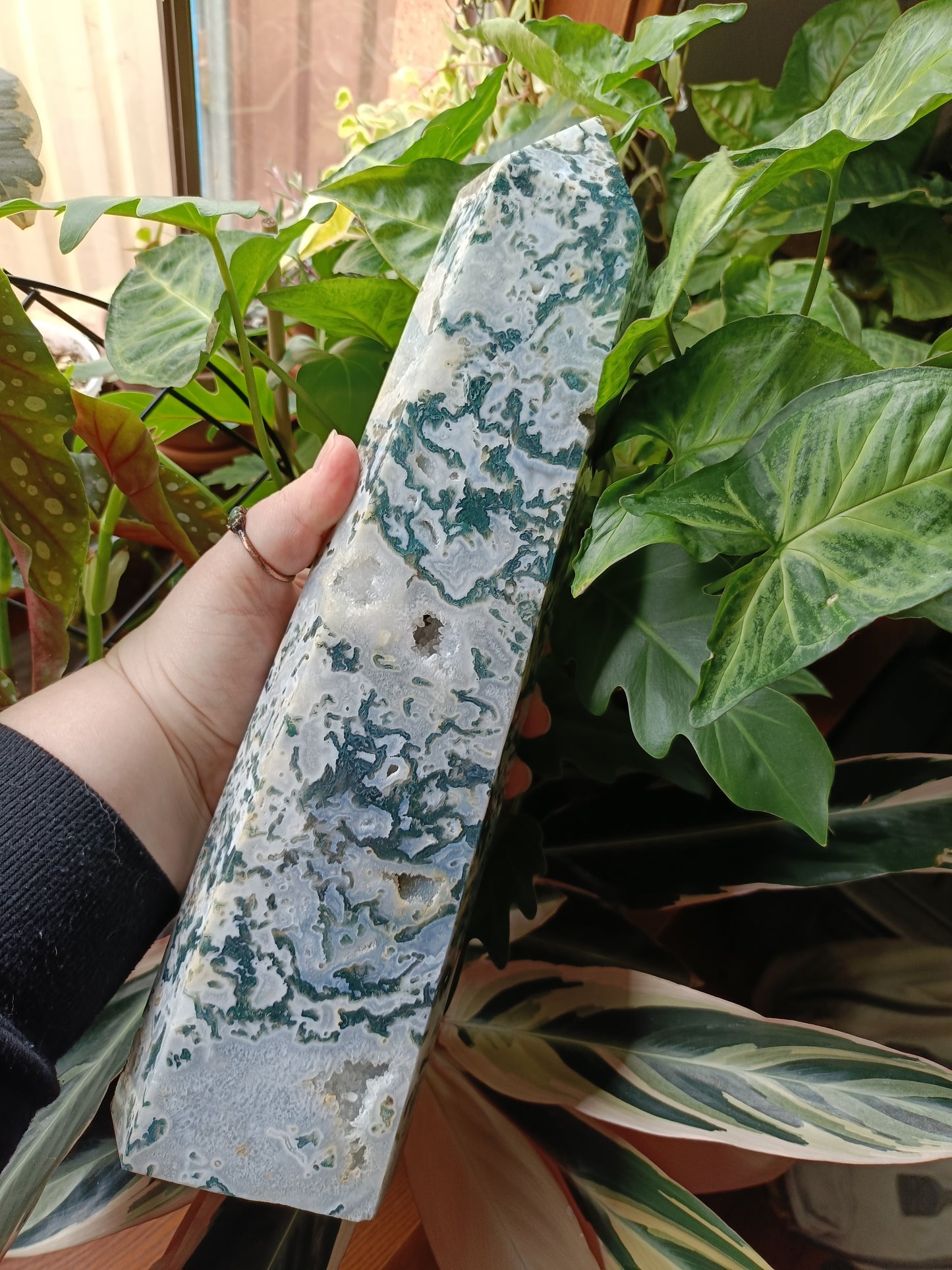Moss Agate + Druzy Quartz Tower - 3.6kg