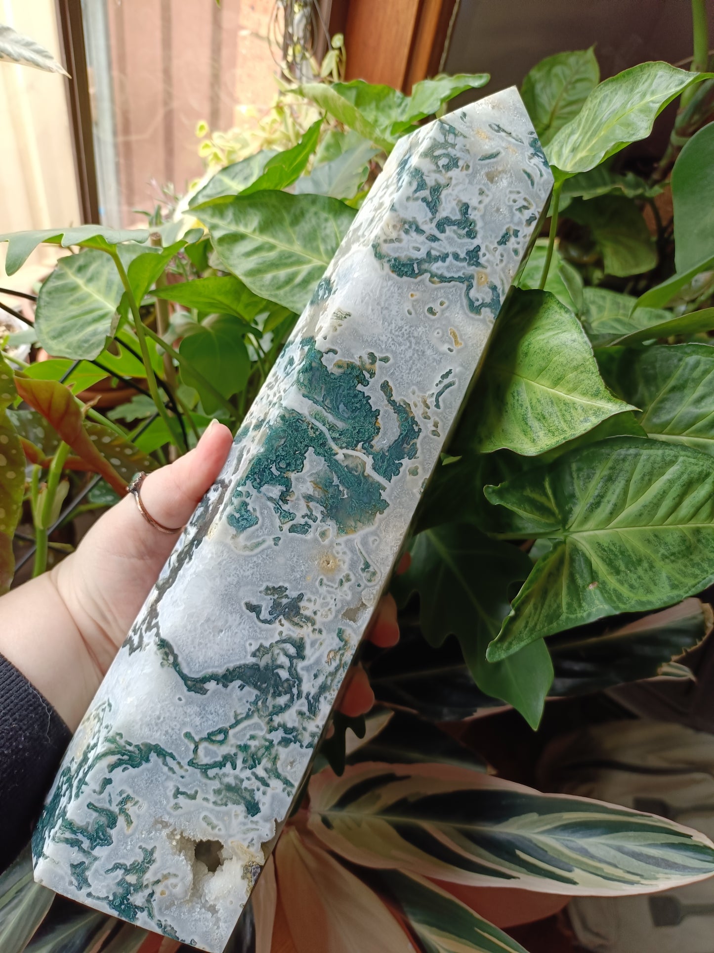 Moss Agate + Druzy Quartz Tower - 3.6kg