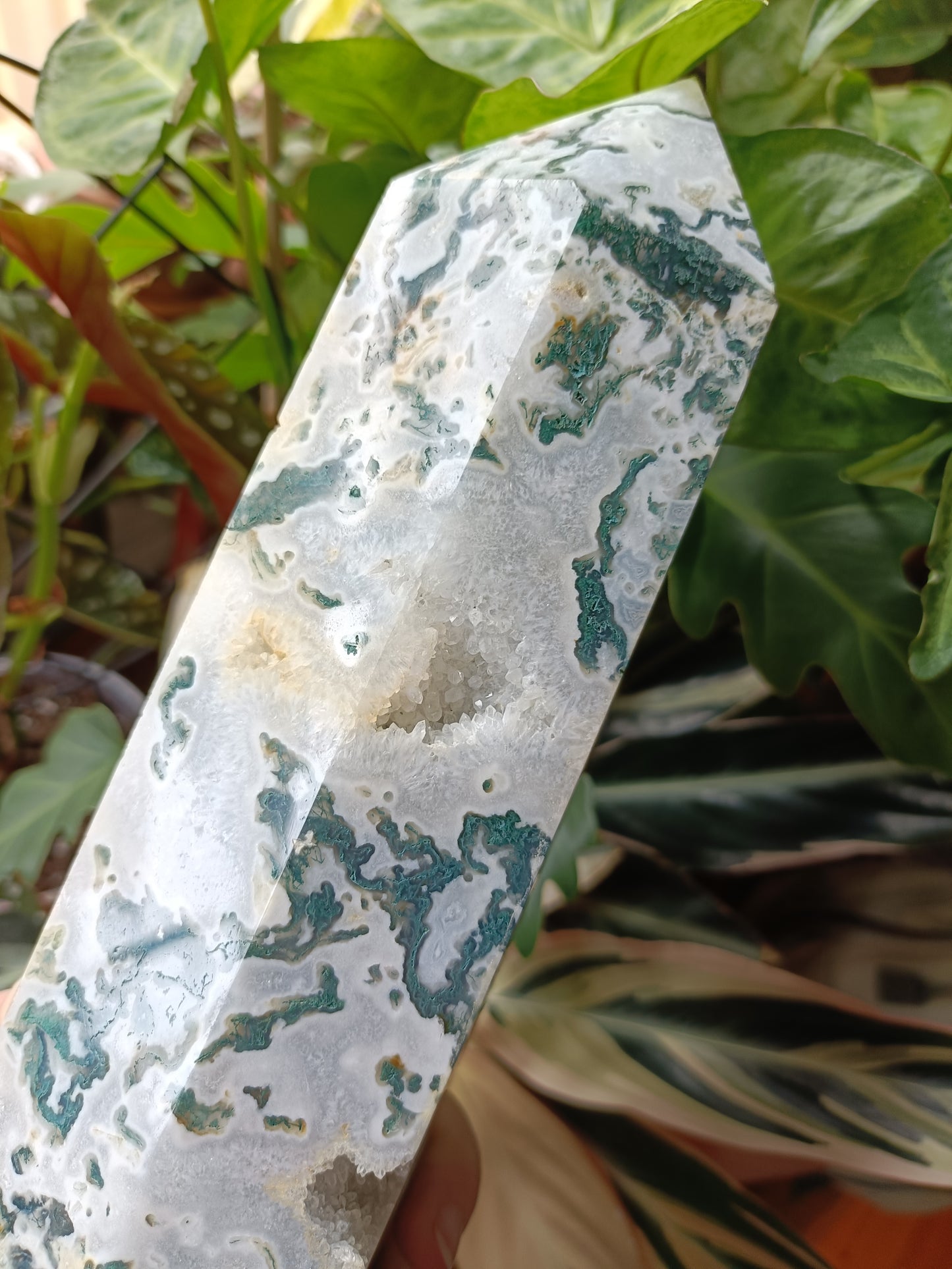 Moss Agate + Druzy Quartz Tower - 3.6kg