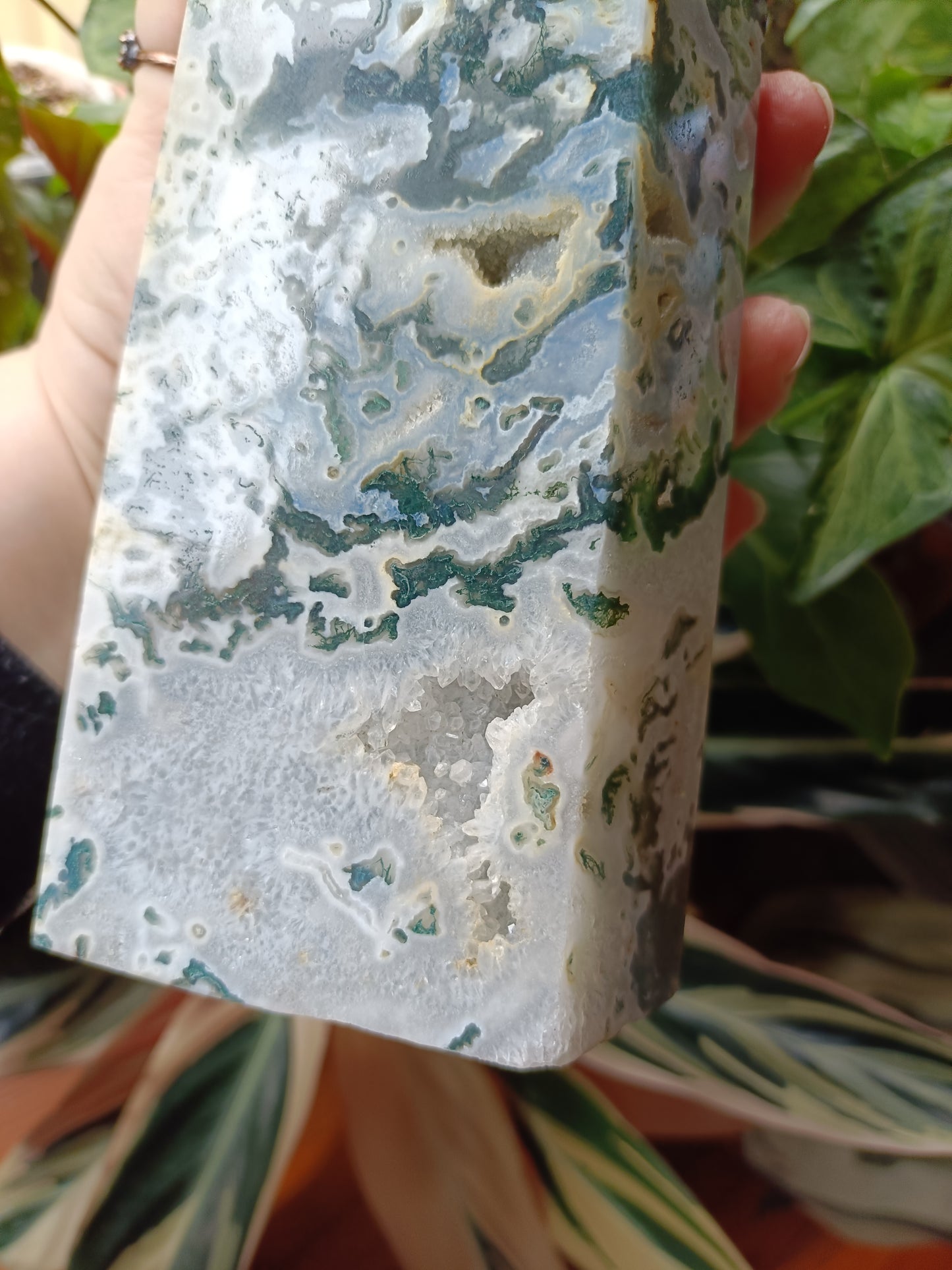 Moss Agate + Druzy Quartz Tower - 3.6kg