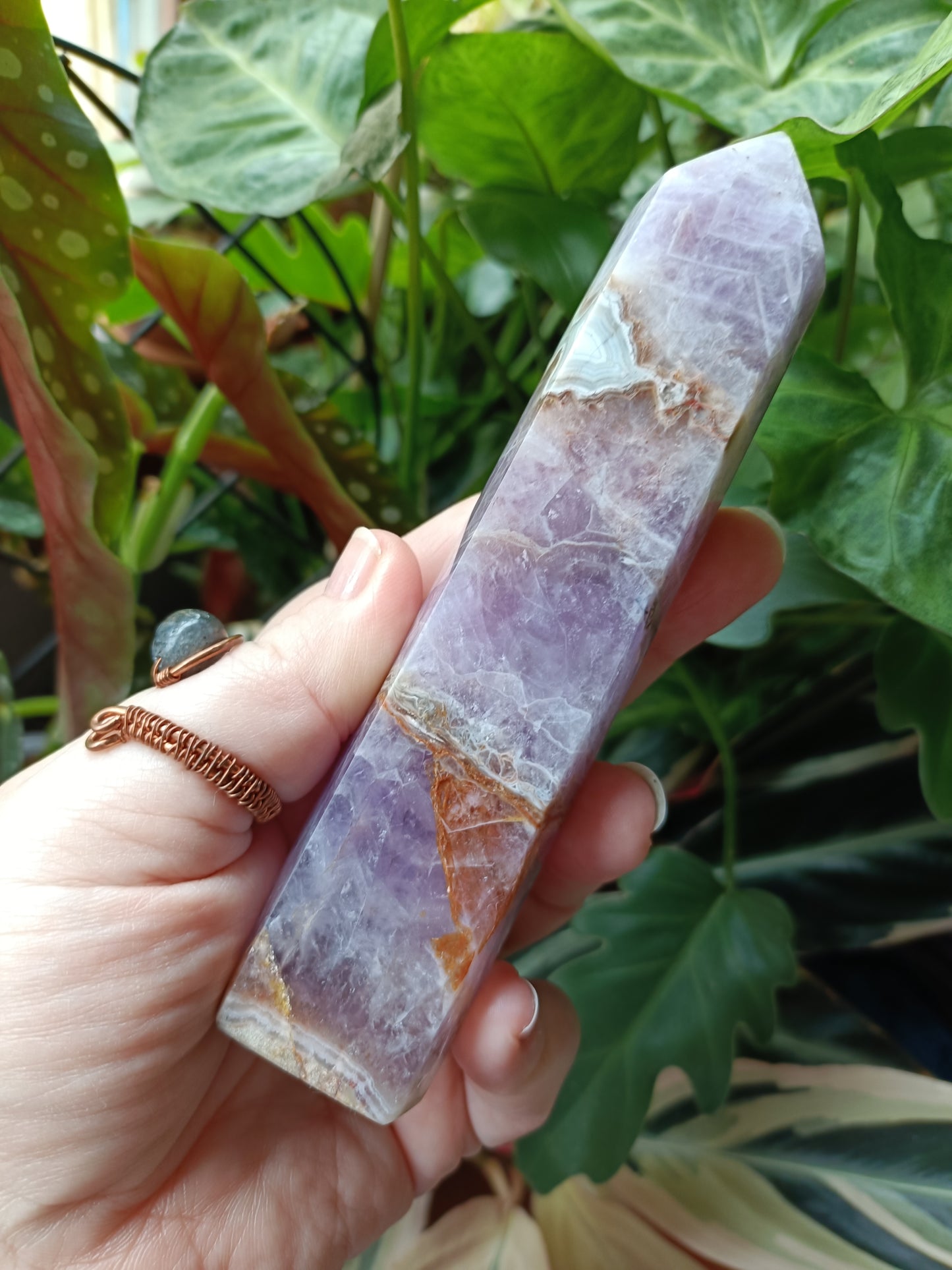 Amethyst & Mexican Lace Agate Tower - 265g