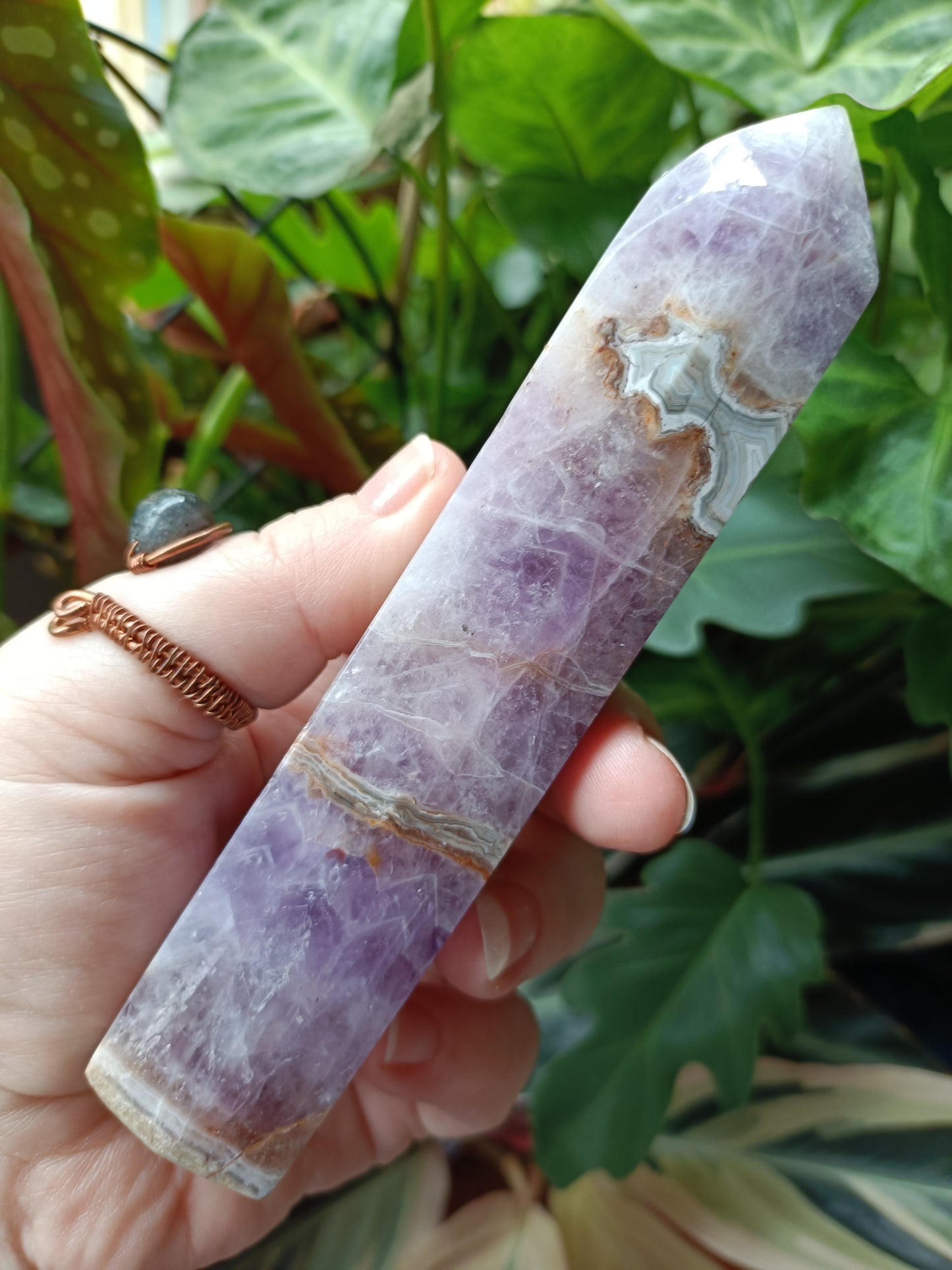 Amethyst & Mexican Lace Agate Tower - 265g