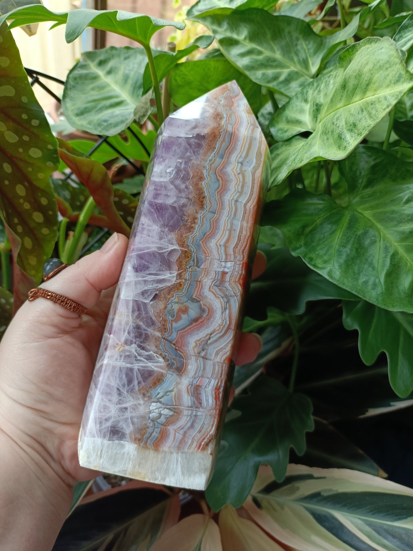 Amethyst & Mexican Lace Agate Tower - 1353g