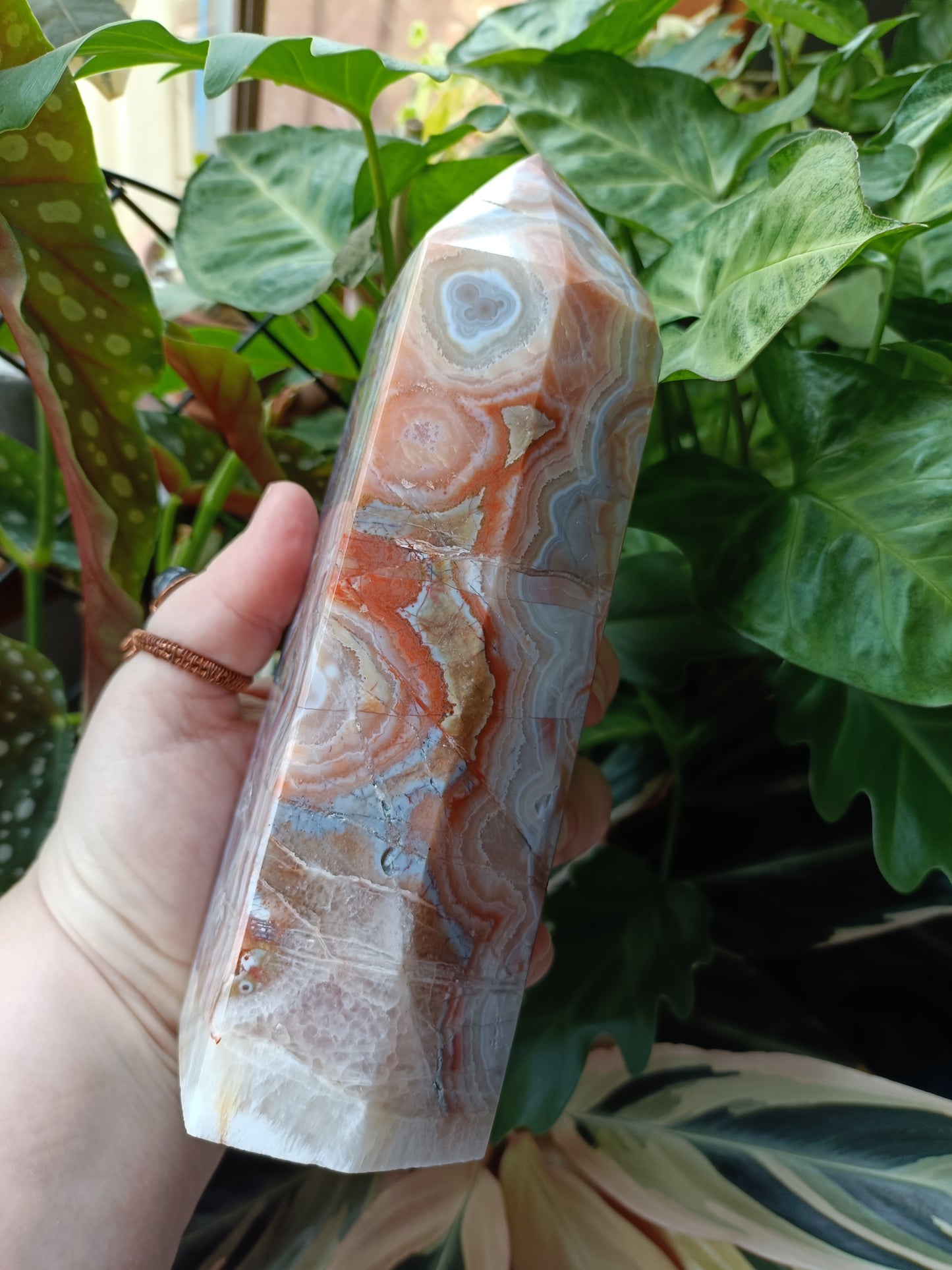 Amethyst & Mexican Lace Agate Tower - 1353g