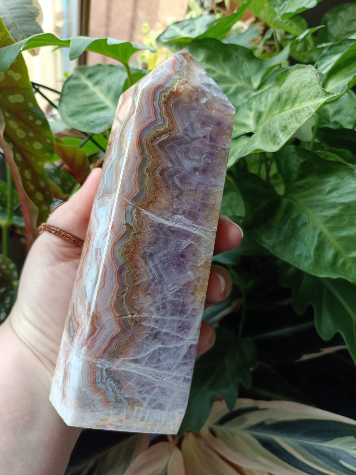 Amethyst & Mexican Lace Agate Tower - 1353g