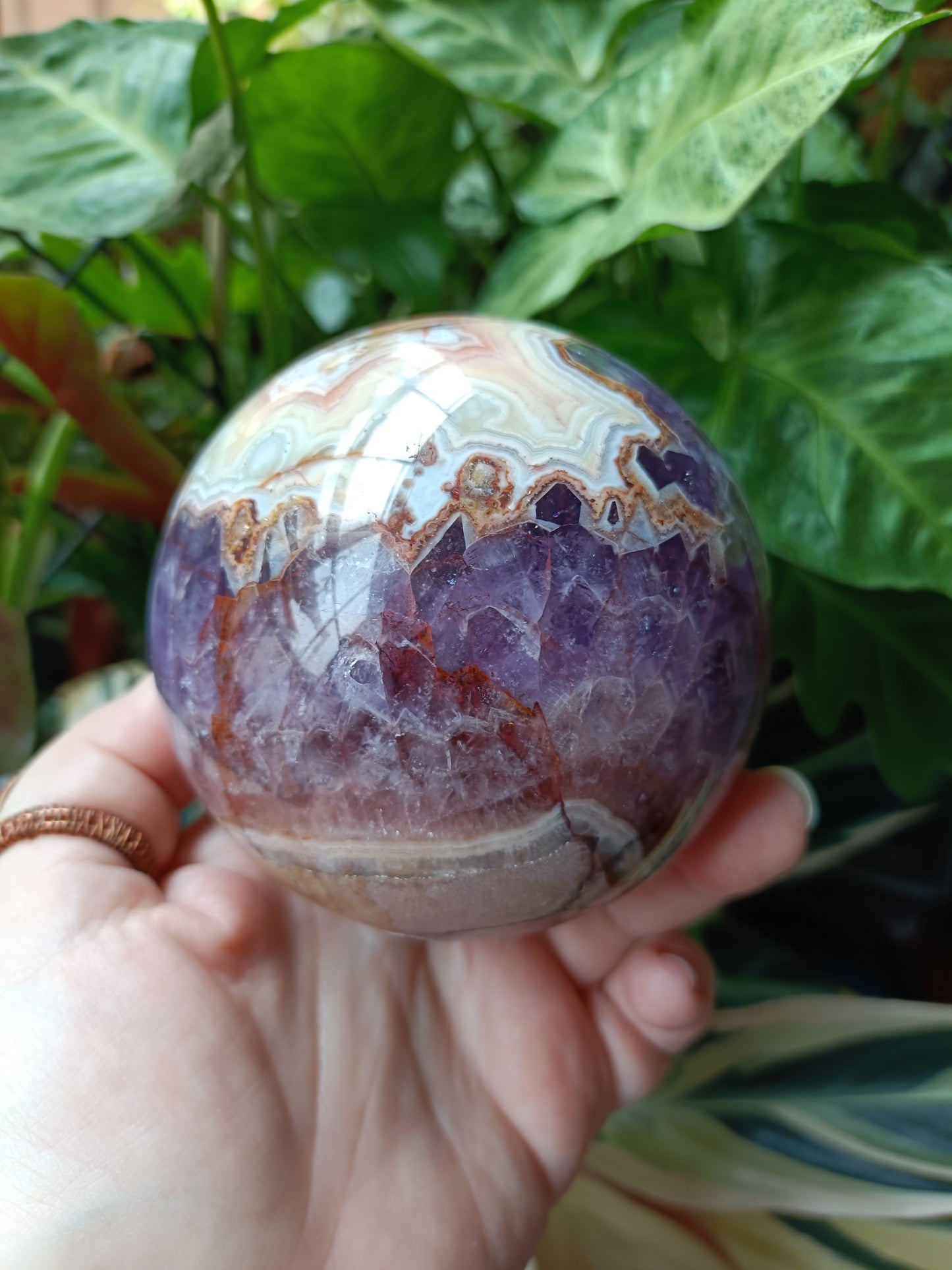 Amethyst & Mexican Lace Agate Sphere - 993g