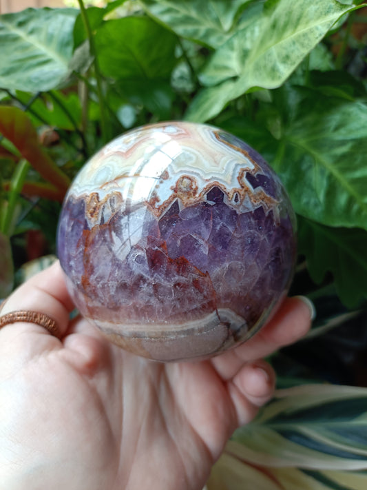Amethyst & Mexican Lace Agate Sphere - 993g