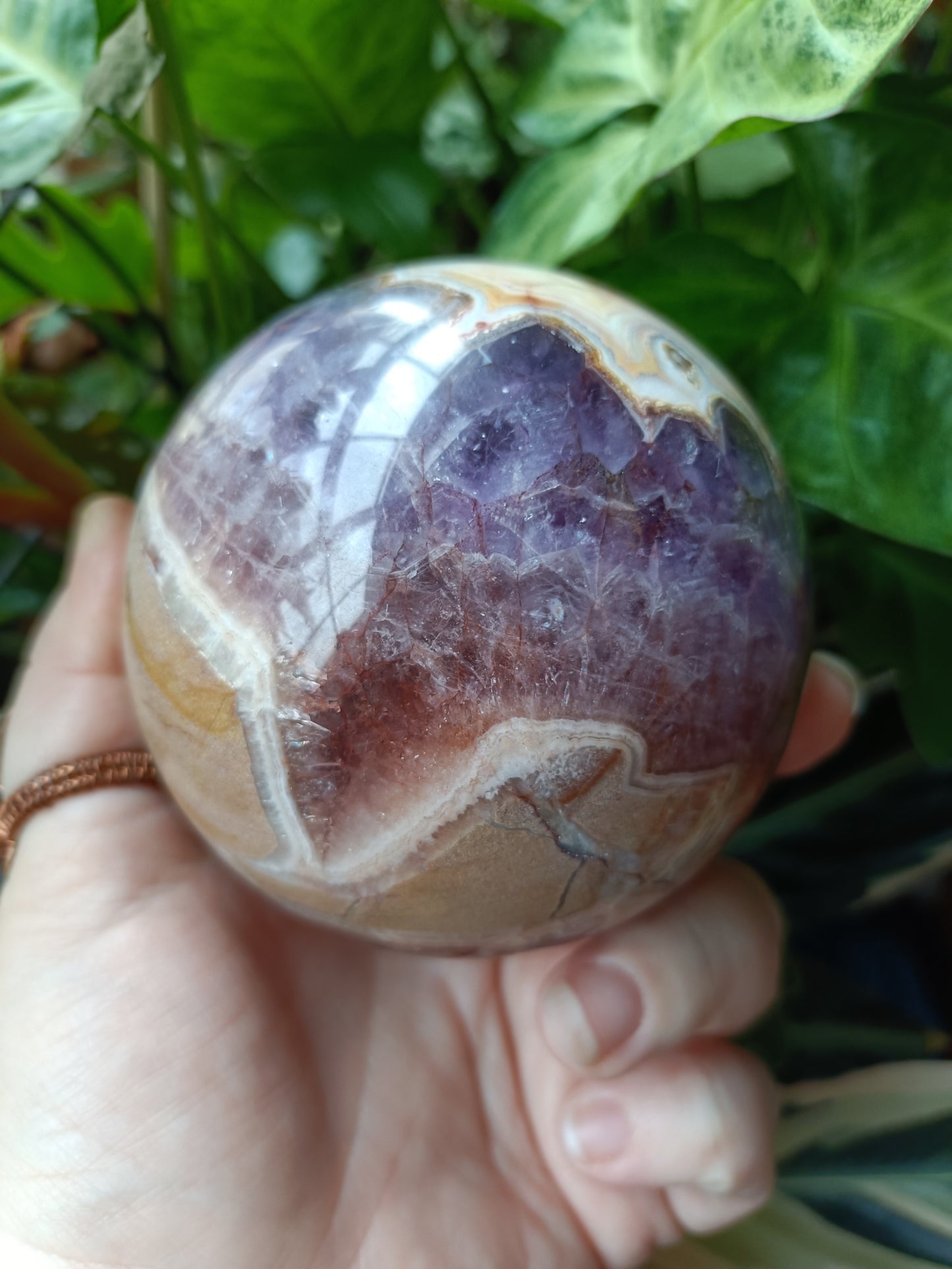 Amethyst & Mexican Lace Agate Sphere - 993g