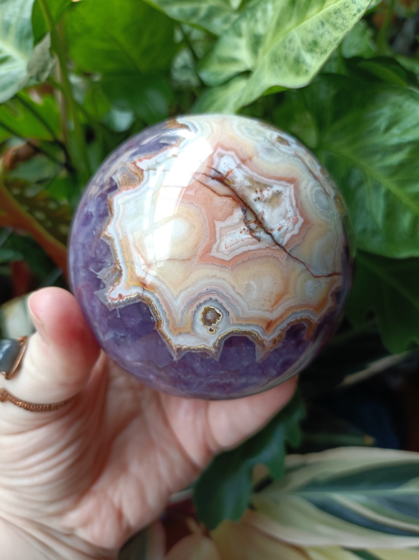 Amethyst & Mexican Lace Agate Sphere - 993g