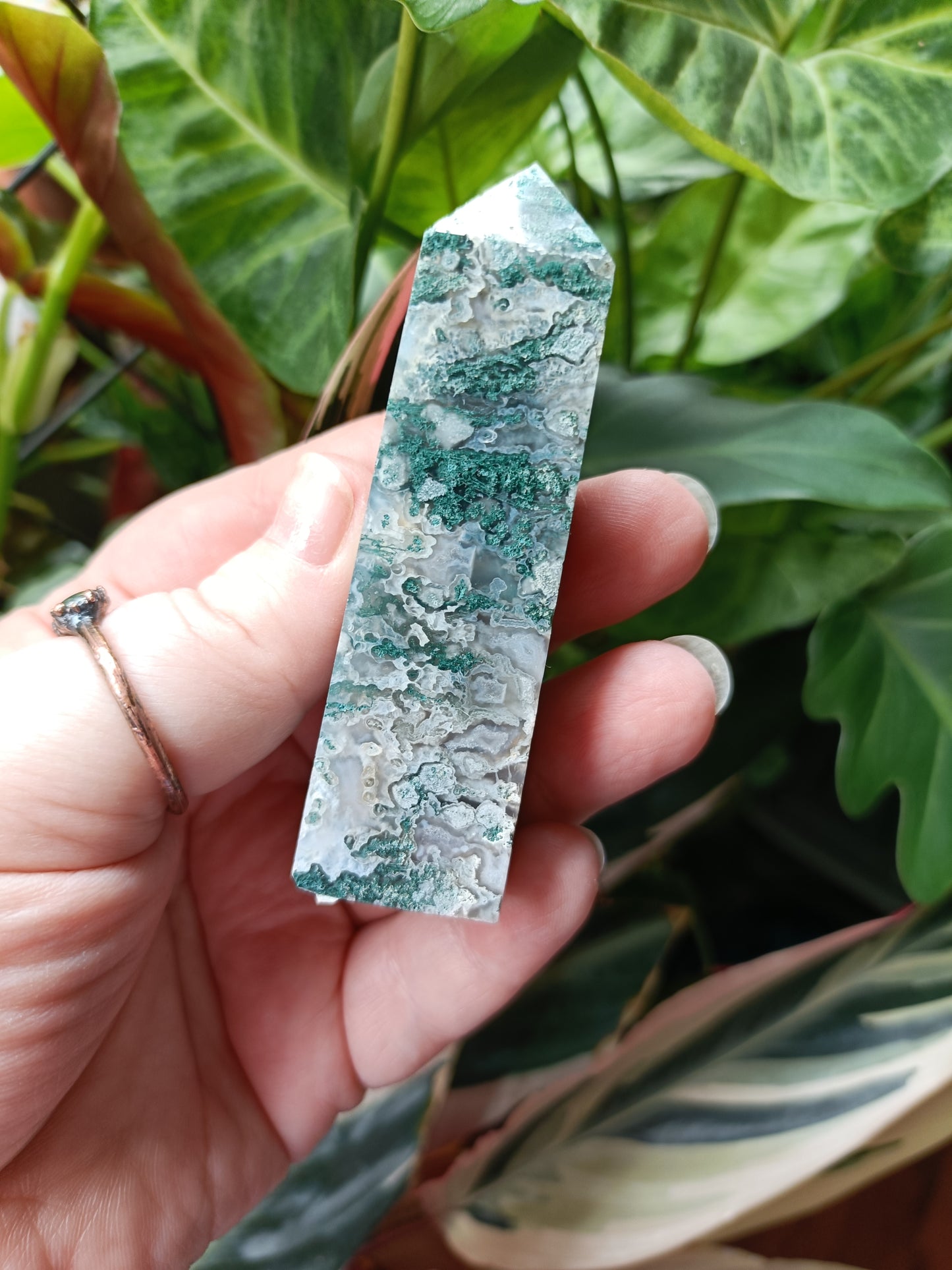 Moss Agate + Druzy Quartz Tower - 80-90g