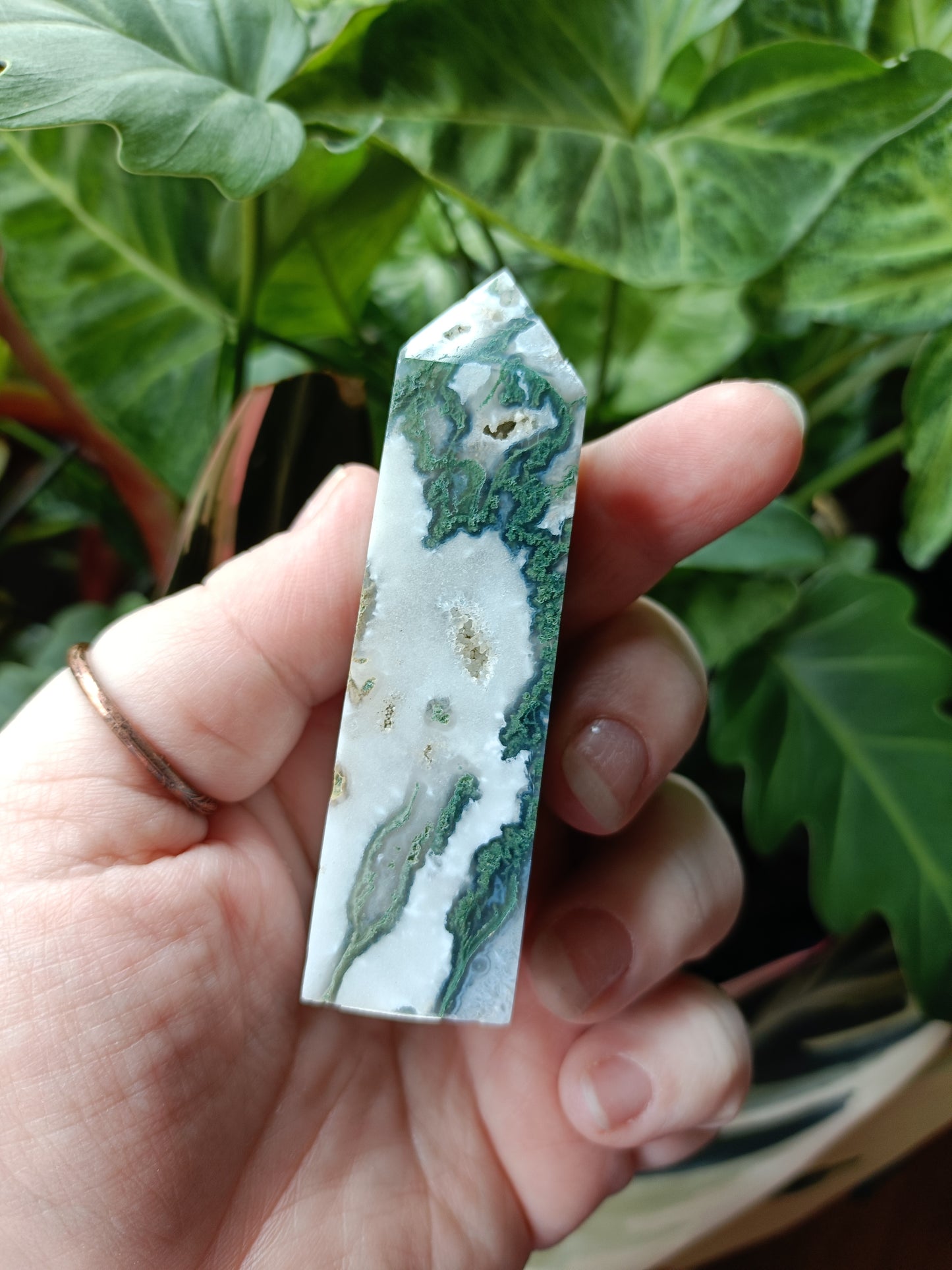 Moss Agate + Druzy Quartz Tower - 80-90g