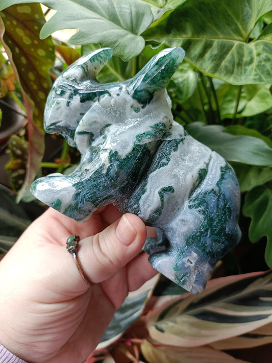 Moss Agate Rhino Carving - 673g