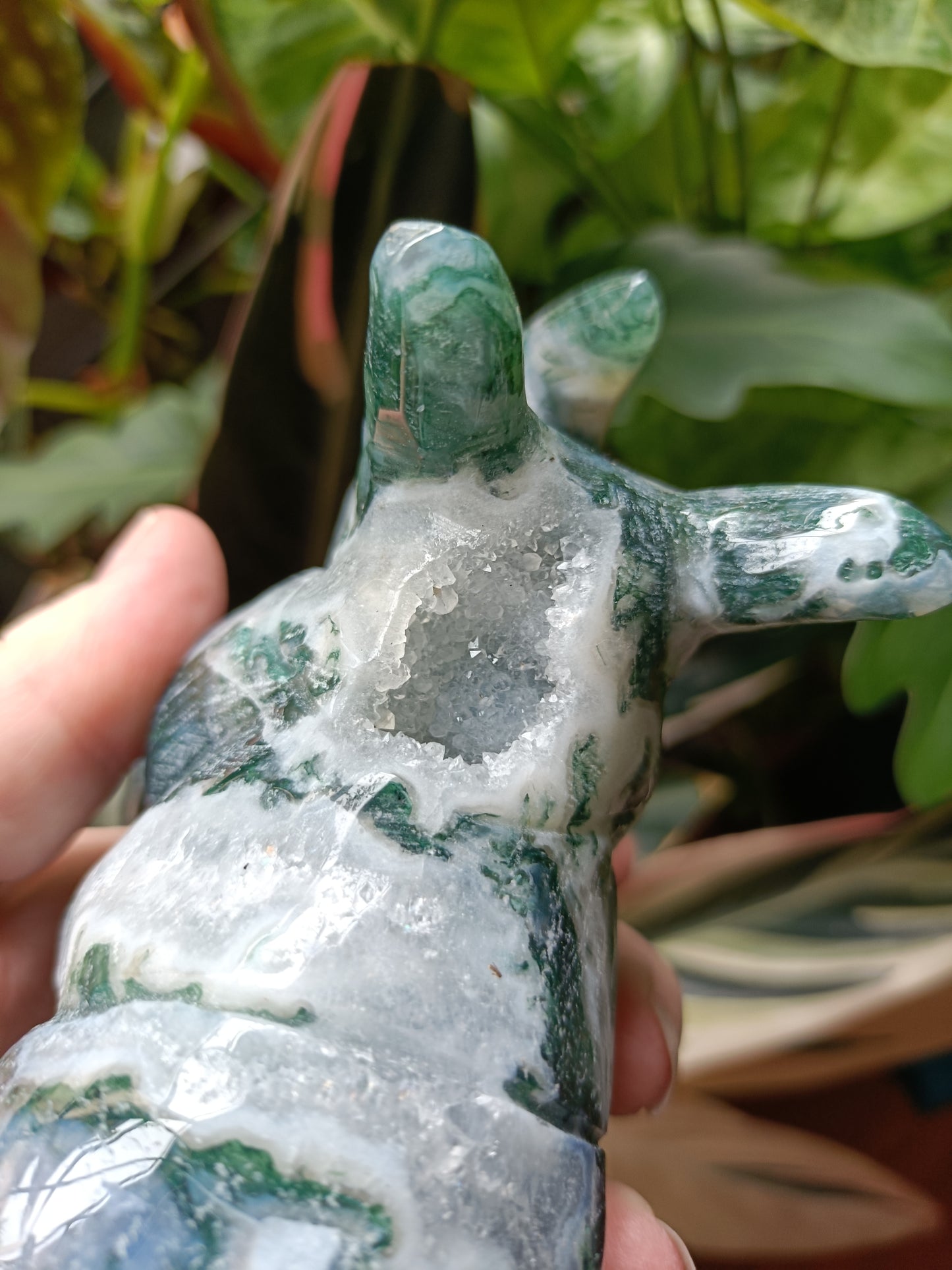 Moss Agate Rhino Carving - 673g