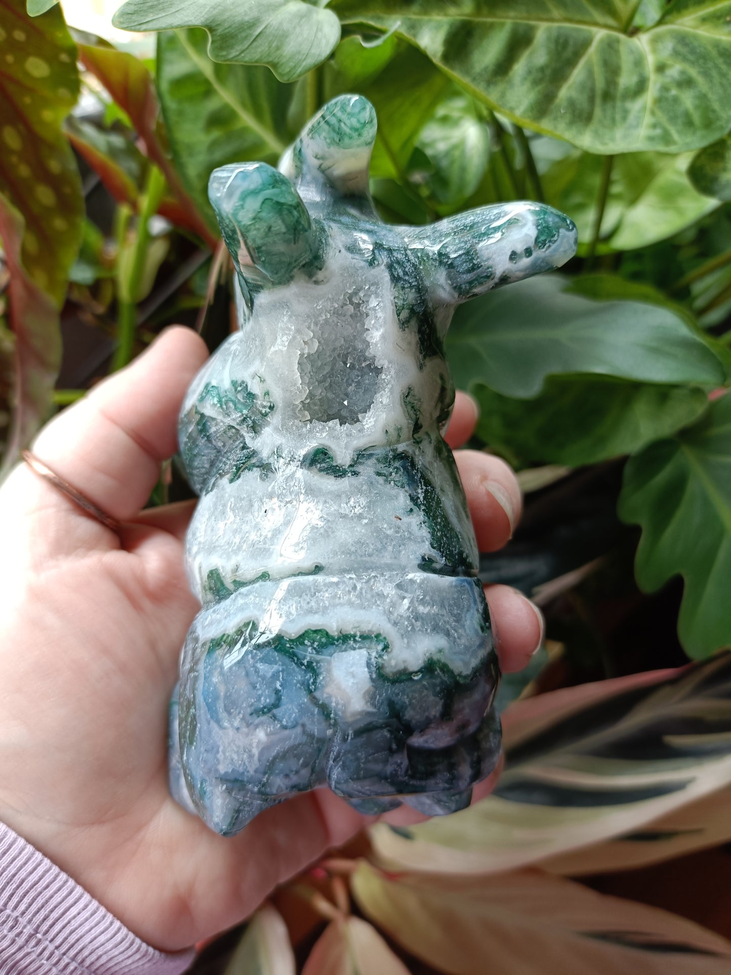 Moss Agate Rhino Carving - 673g