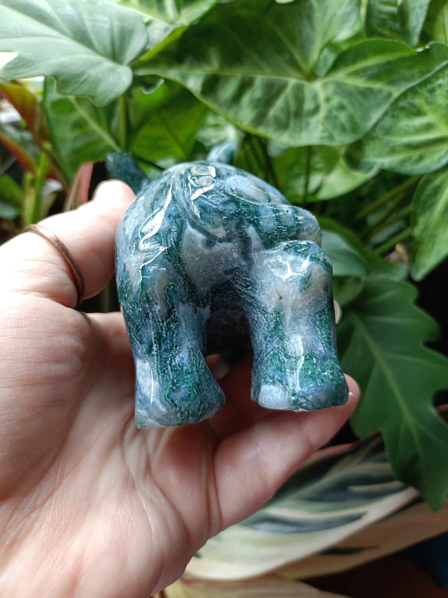 Moss Agate Rhino Carving - 673g