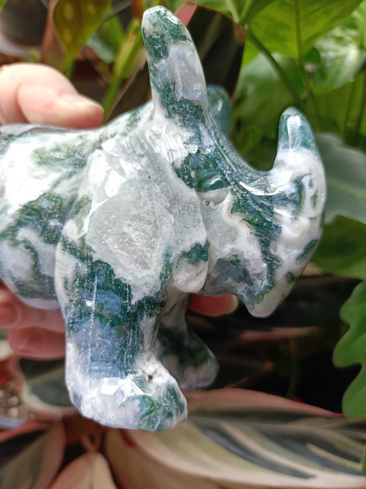 Moss Agate Rhino Carving - 673g