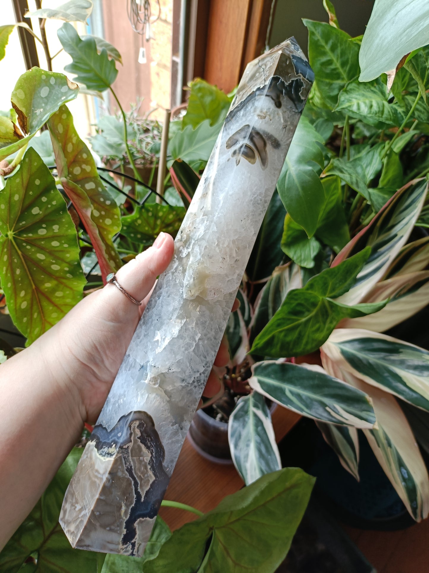 Volcanic Agate & Quartz Tower - 2477g