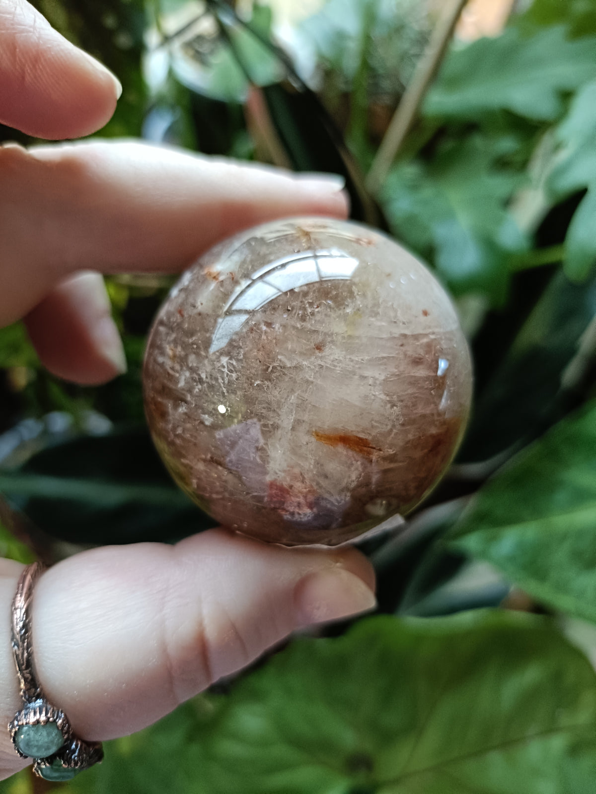 Smokey Quartz with Hematite and Moonstone Inclusions Sphere - 165g