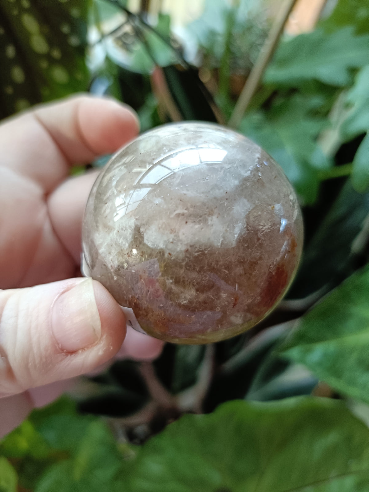 Smokey Quartz with Hematite and Moonstone Inclusions Sphere - 165g
