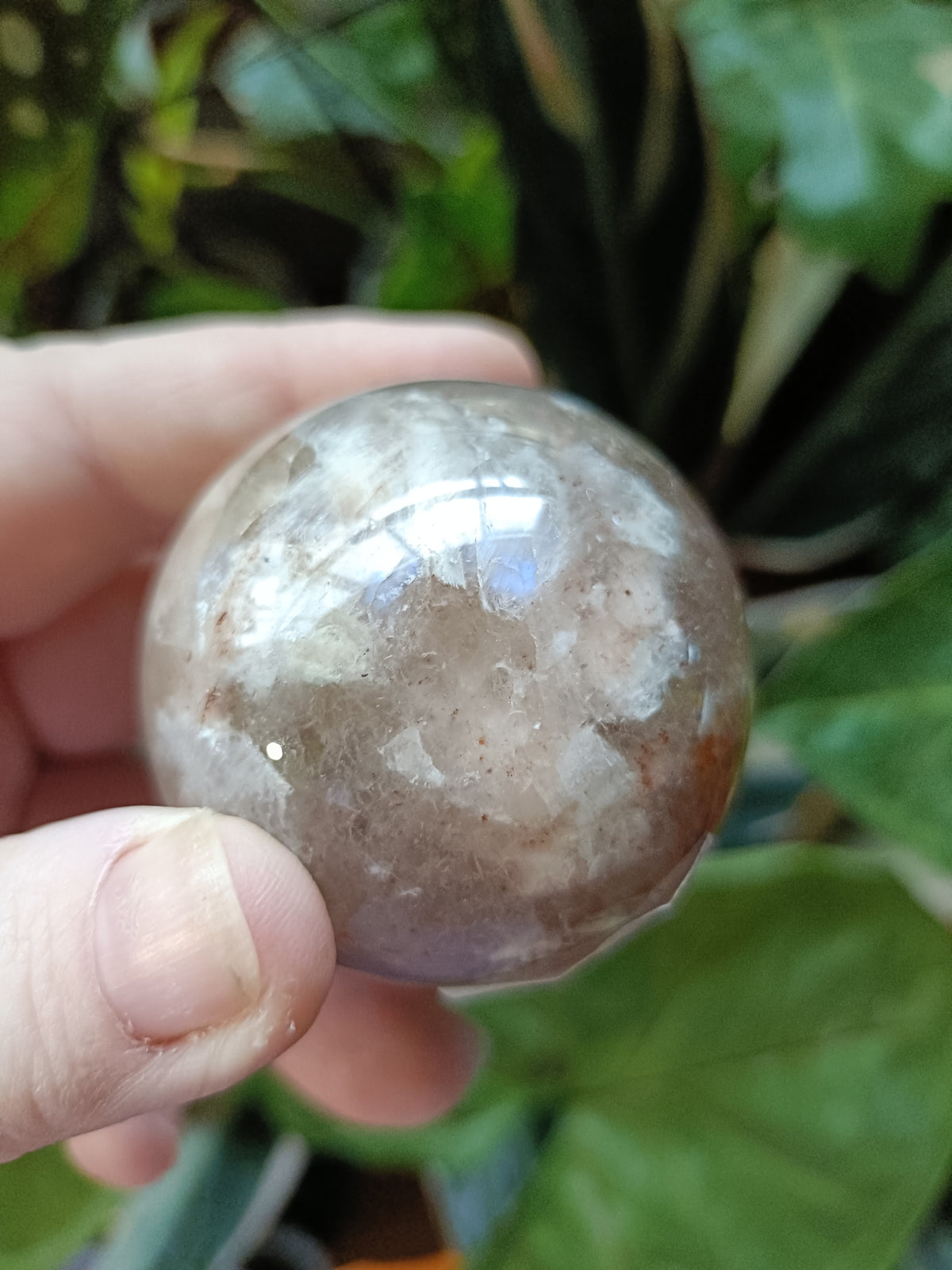 Smokey Quartz with Hematite and Moonstone Inclusions Sphere - 165g