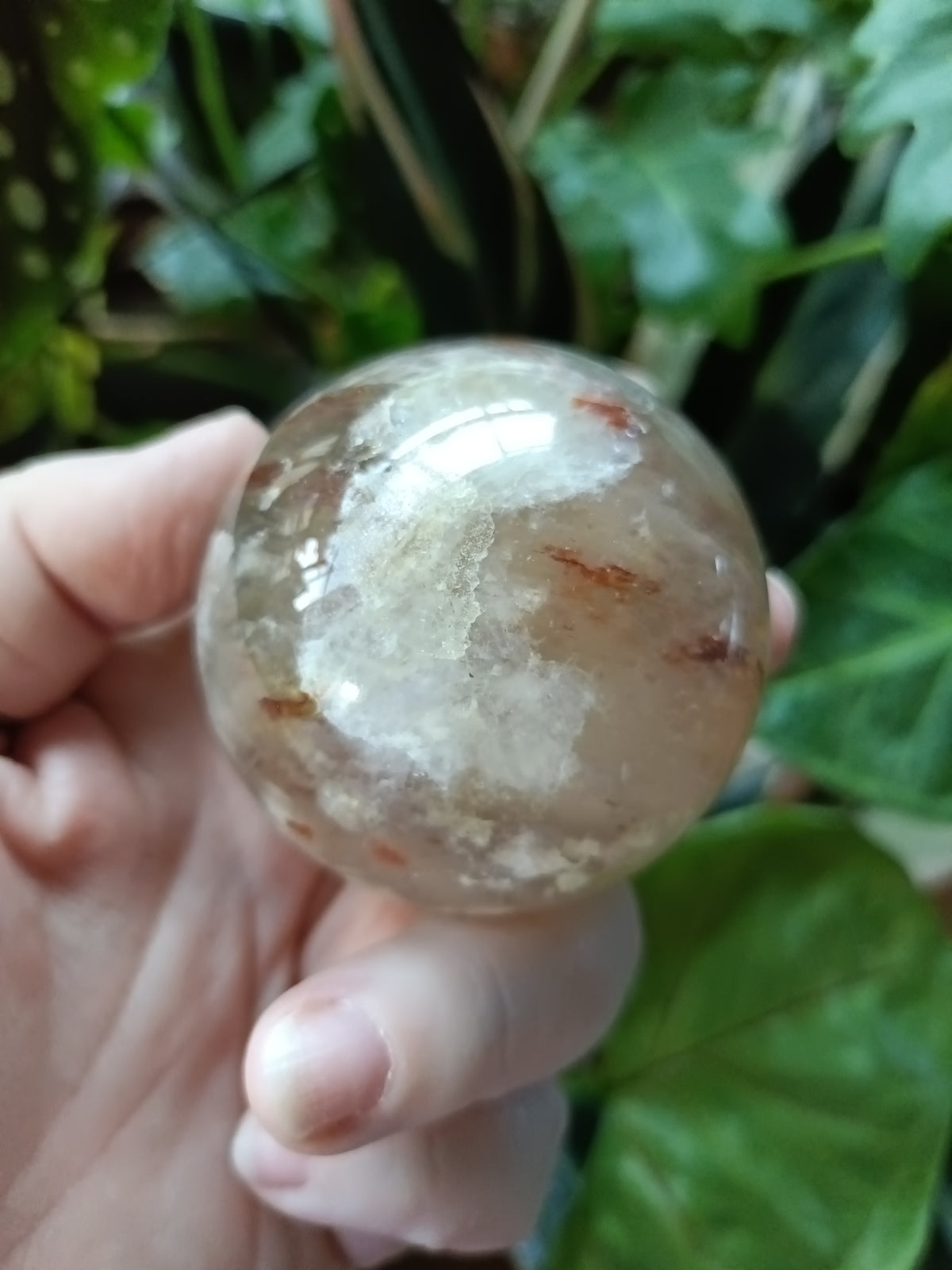 Smokey Quartz with Hematite and Moonstone Inclusions Sphere - 292g