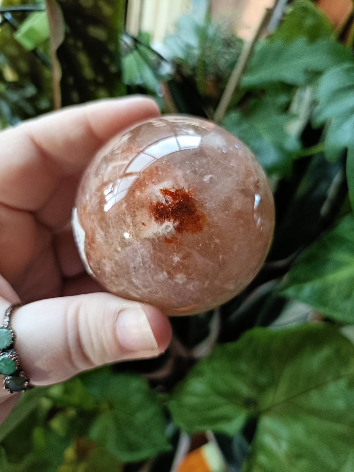 Smokey Quartz with Hematite and Moonstone Inclusions Sphere - 337g