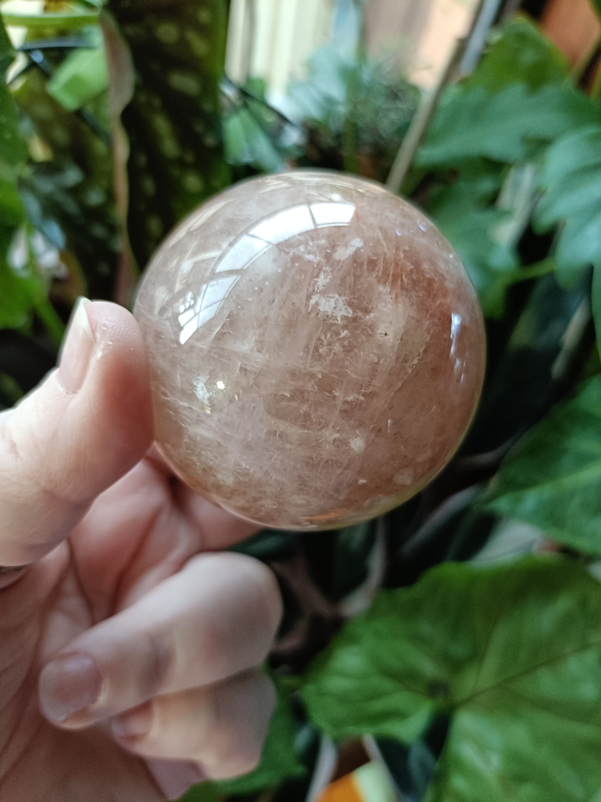 Smokey Quartz with Hematite and Moonstone Inclusions Sphere - 337g