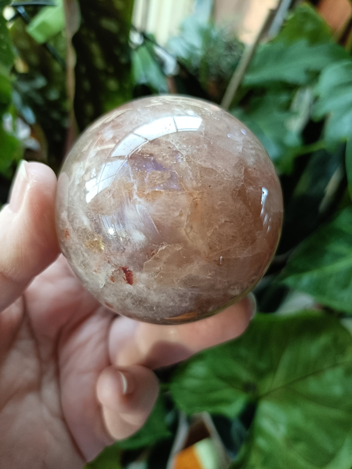 Smokey Quartz with Hematite and Moonstone Inclusions Sphere - 337g
