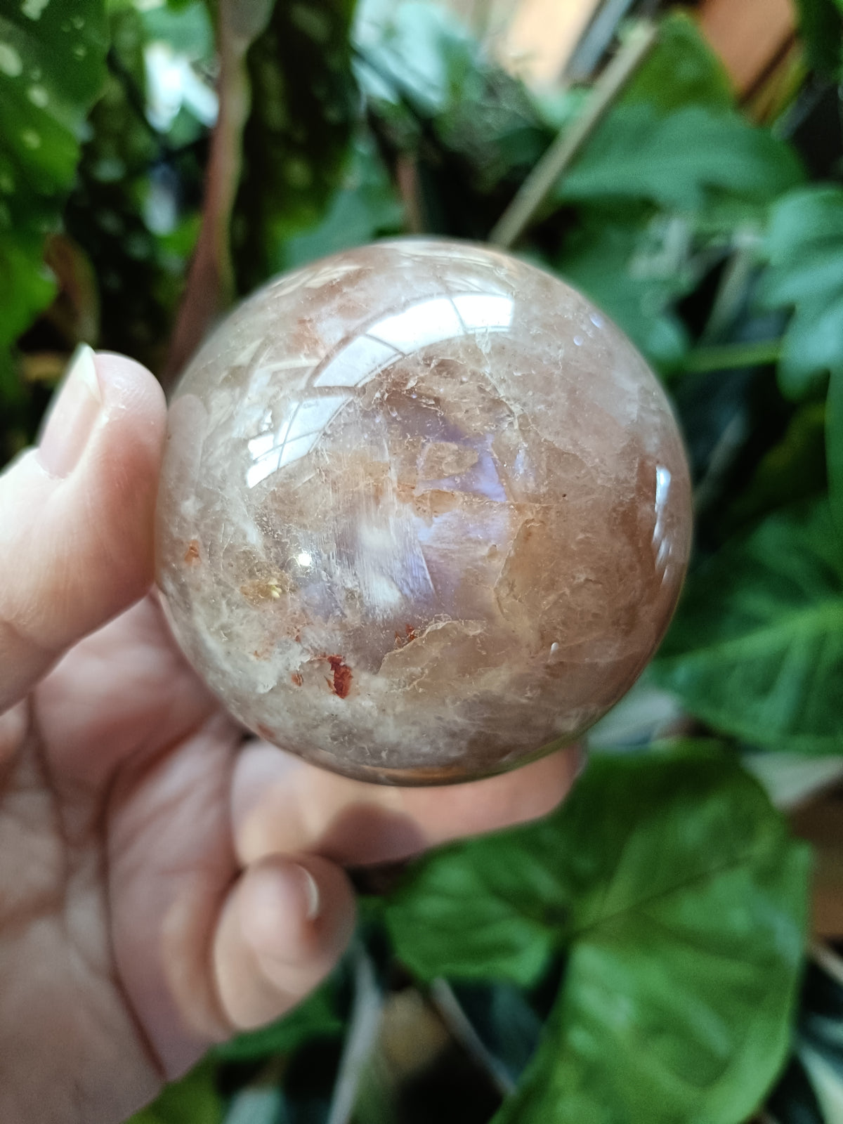Smokey Quartz with Hematite and Moonstone Inclusions Sphere - 337g