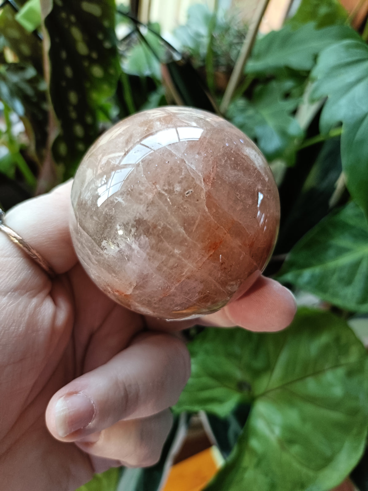 Smokey Quartz with Hematite and Moonstone Inclusions Sphere - 337g