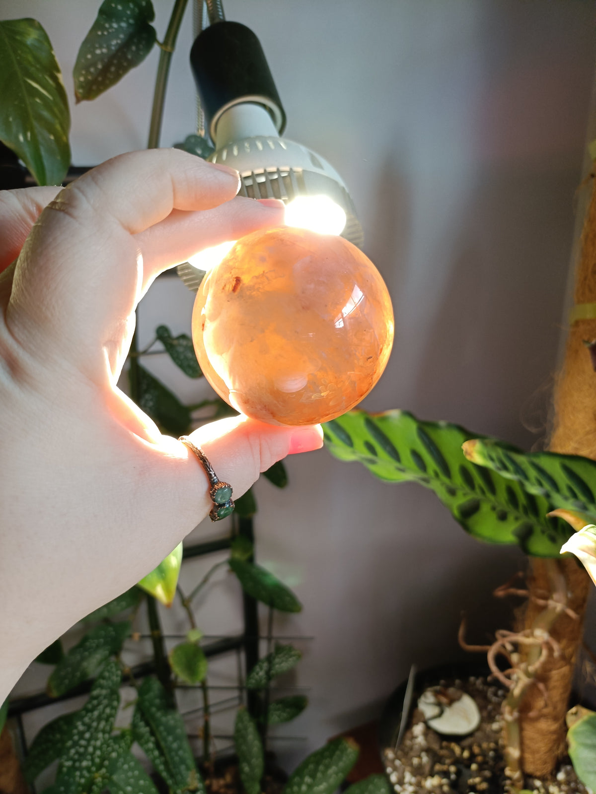 Smokey Quartz with Hematite and Moonstone Inclusions Sphere - 337g