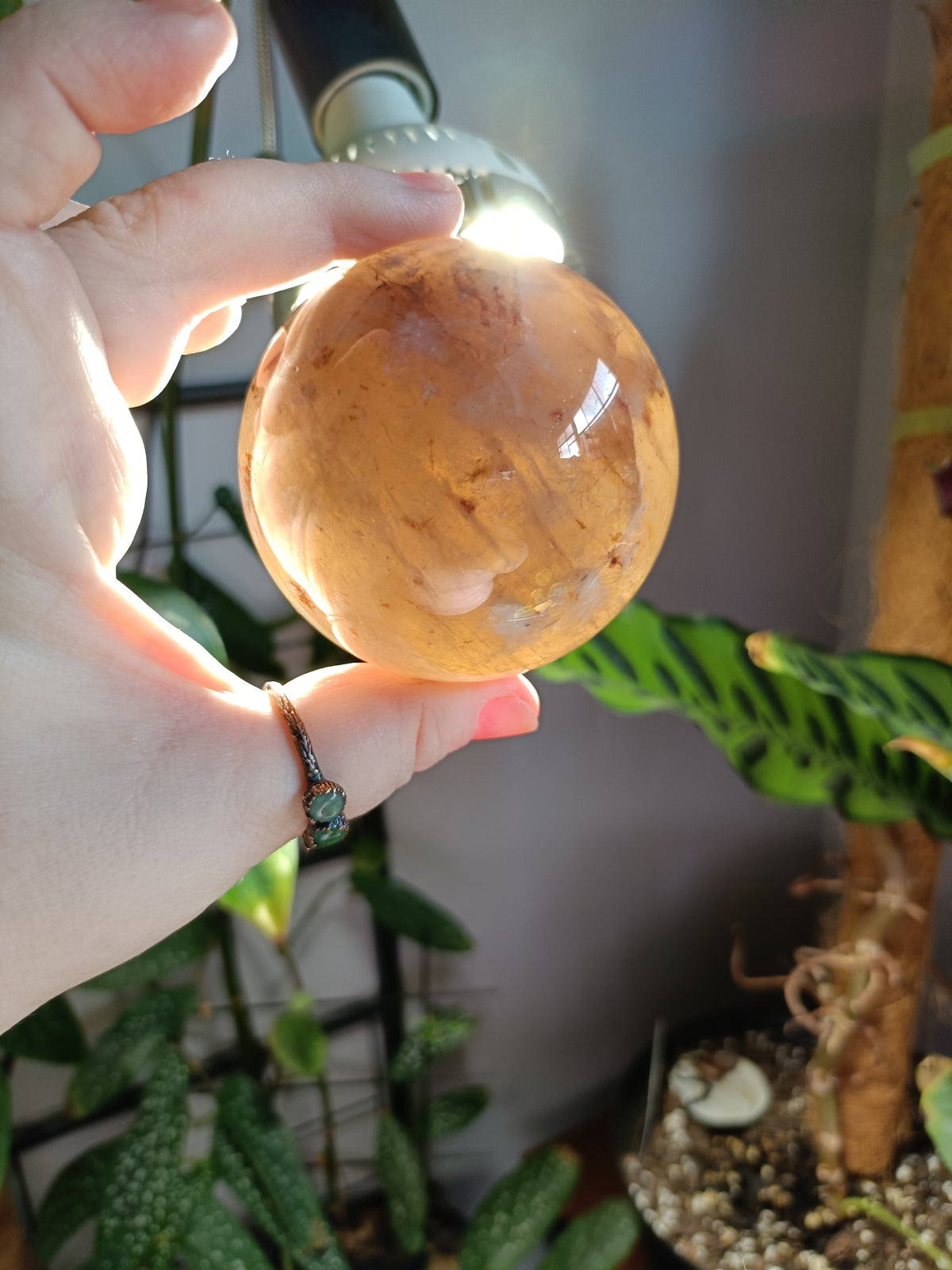 Smokey Quartz with Hematite and Moonstone Inclusions Sphere - 520g